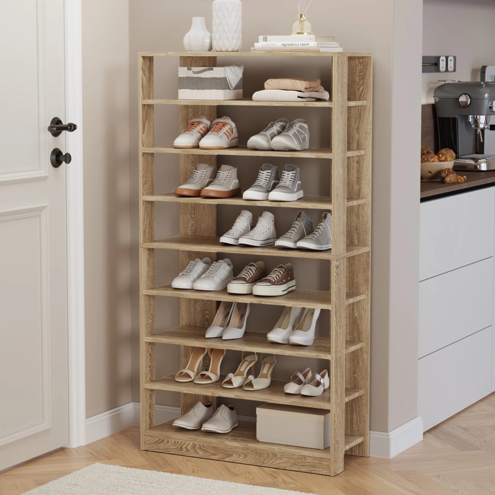 3 Oikiture Shoe Rack 9 Tiers Shelf Storage Cabinet Organiser 54 Pairs - Natural, 3 of 7