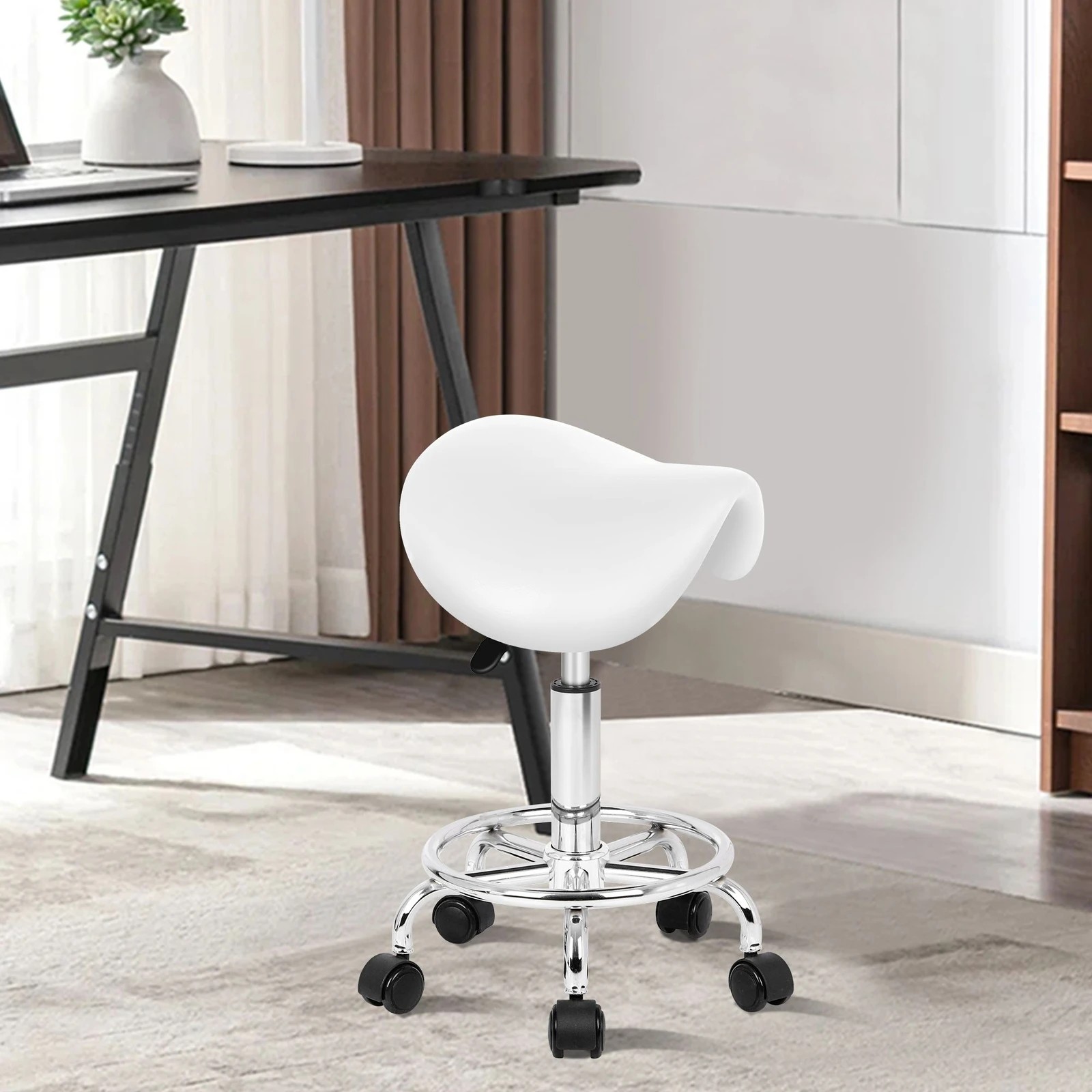 7 Alfordson Salon Stool Saddle Swivel Barber Hair Dress Chair Sierra - White, 7 of 8