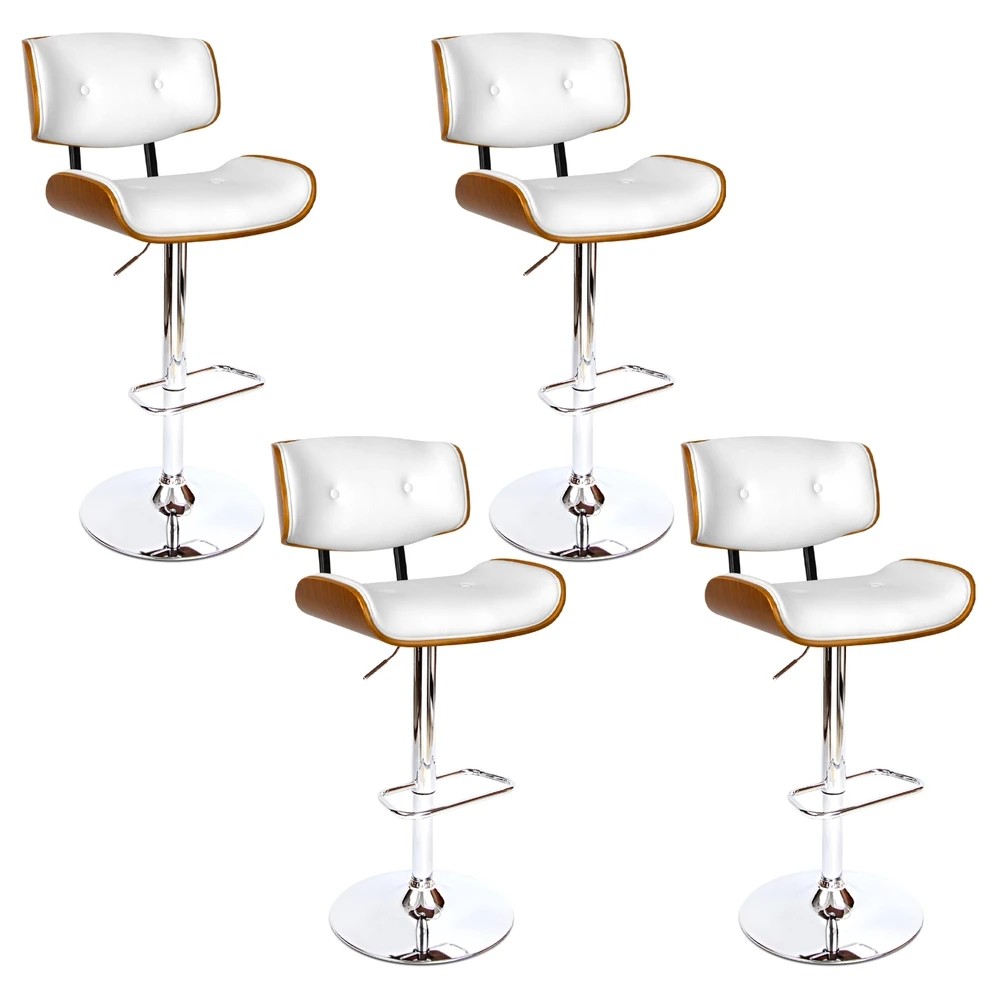 1 Artiss 4x Bar Stools Gas Lift Leather - White, 1 of 6