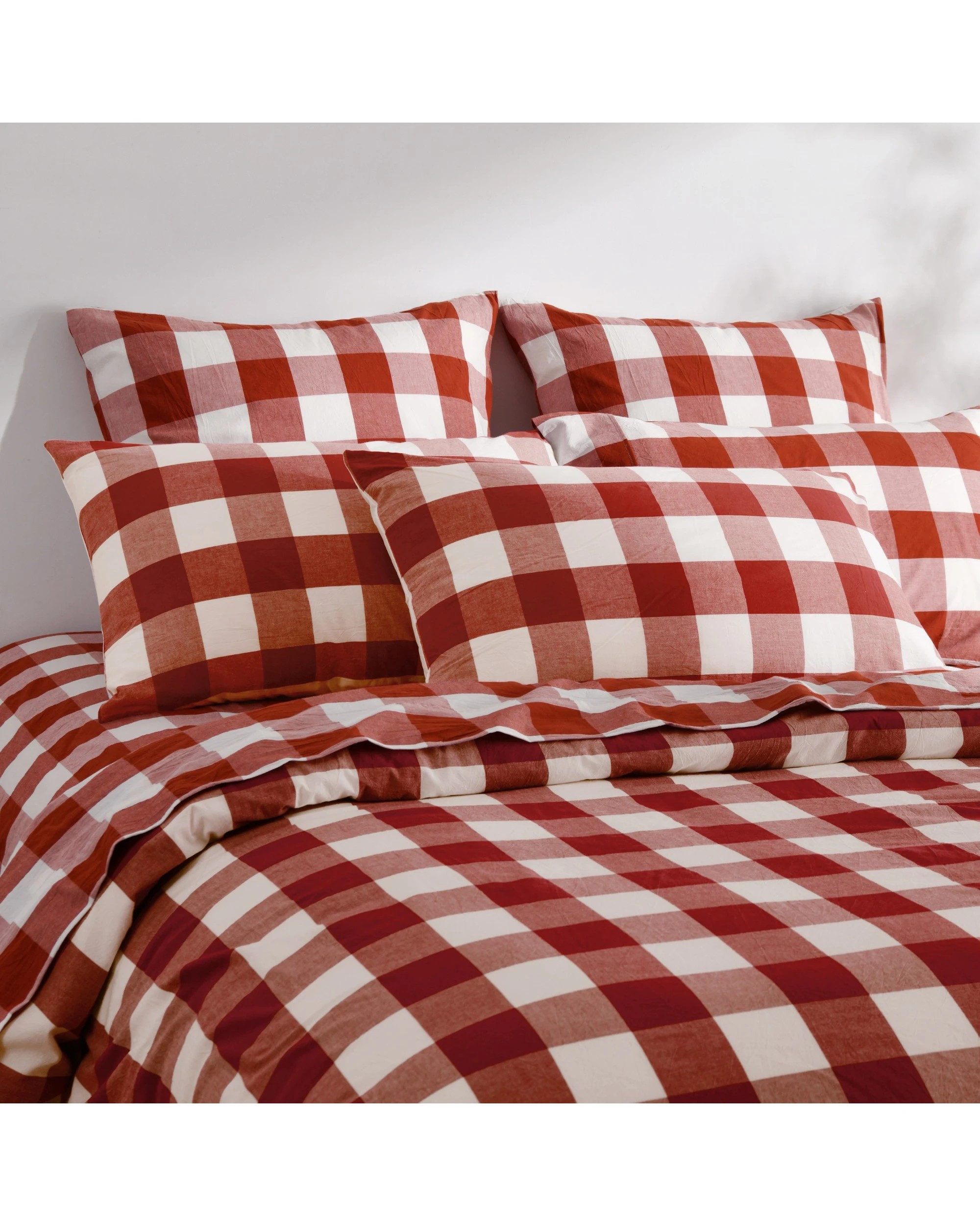 2 Dreamaker Remy Yarn Dyed Washed Cotton Checkered Quilted Cover Set - Queen Bed - Rust, 2 of 7