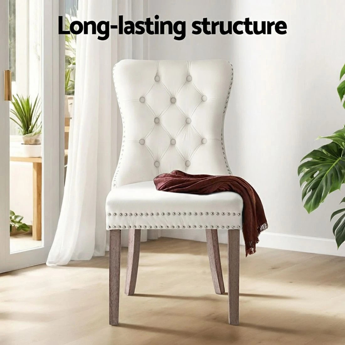 3 1 Set of 4 Artiss Dining Chairs Velvet - Beige, 3 of 5