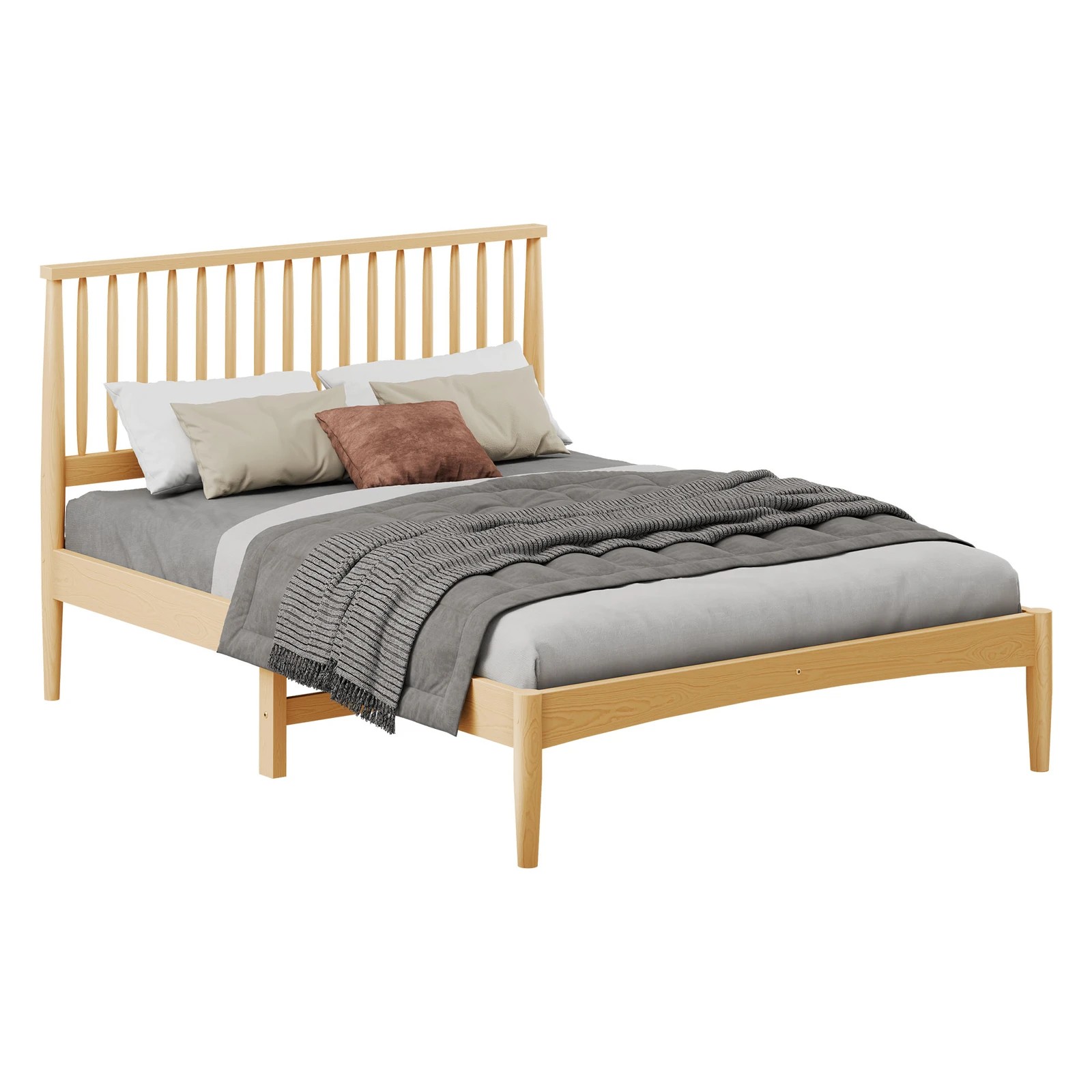 1 Alfordson Bed Frame Wooden Queen Size Timber Base Foundation Caelus - Natural, 1 of 10