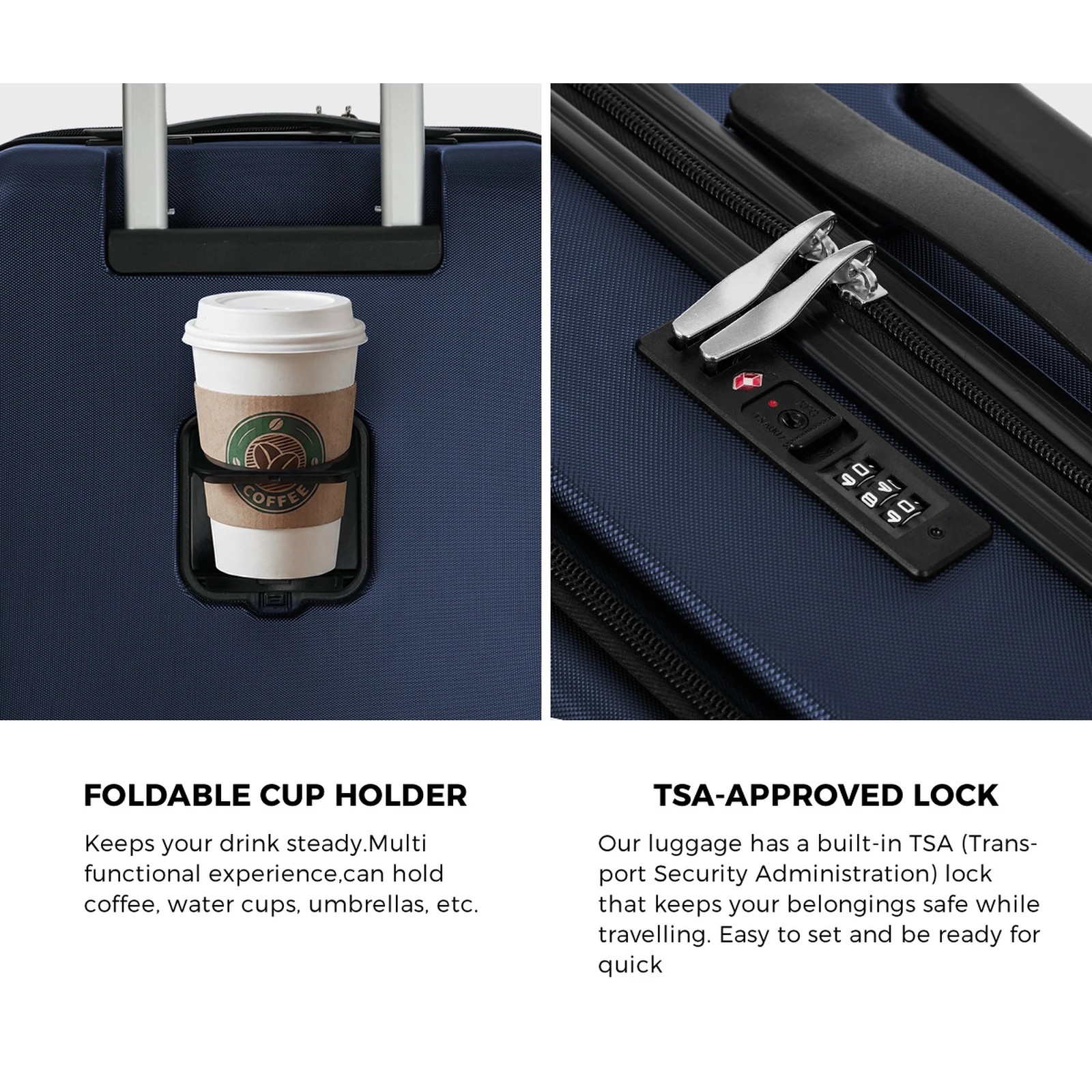 6 Mazam 2PCS Luggage Suitcase Trolley Set Front Opening TSA Hard Case - Blue, 6 of 10