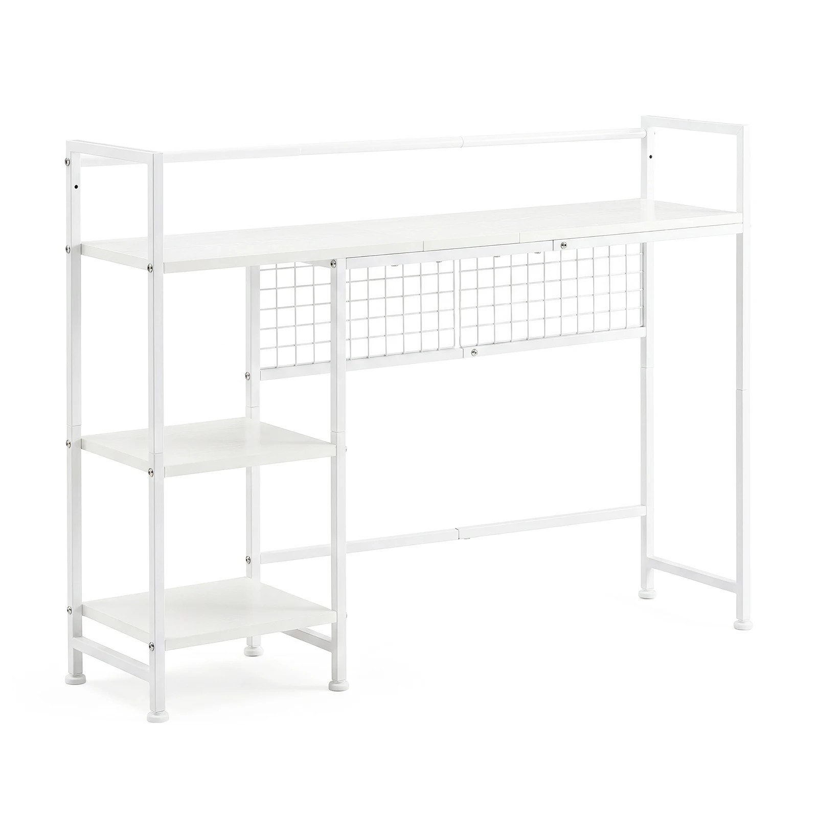 3 Advwin Desktop Organizer Shelf  Desktop Display Rack with Open shelves & 5 Hooks Desk Hutch for Computer Desk - White, 3 of 8
