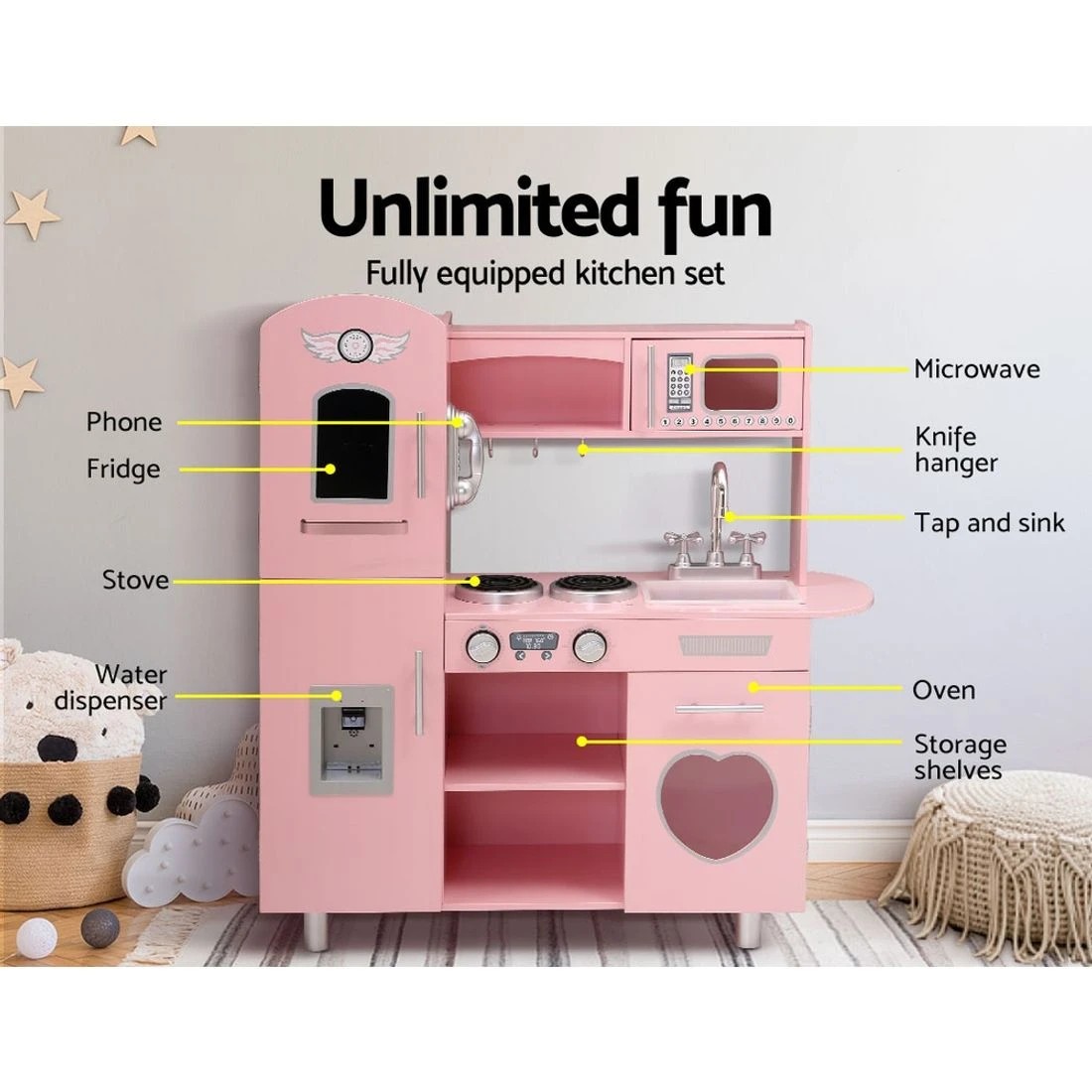 3 Keezi Kids Kitchen Play Set en Pretend Toys Cooking Children Food - Multi, 3 of 6