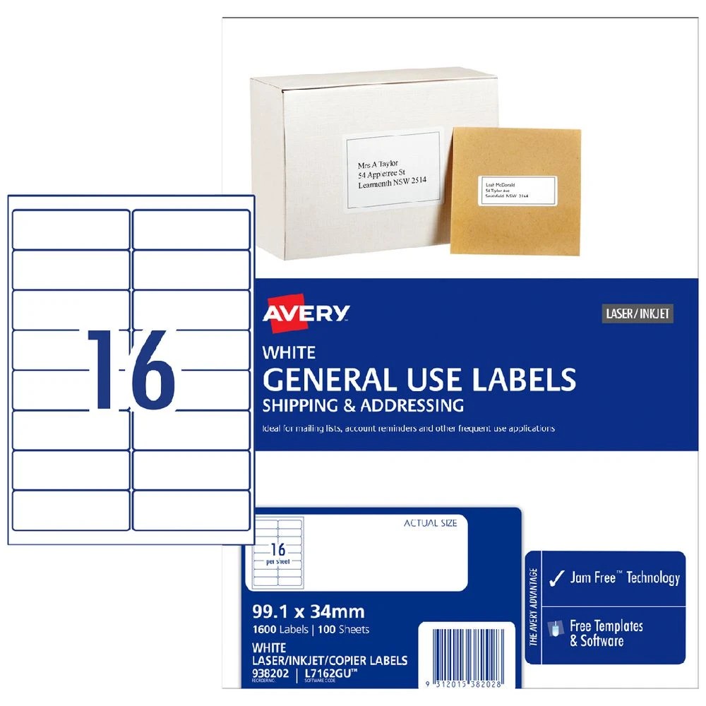 1 Avery 16UP Inkjet Laser General Use Labels White 100 Sheets, 1 of 4