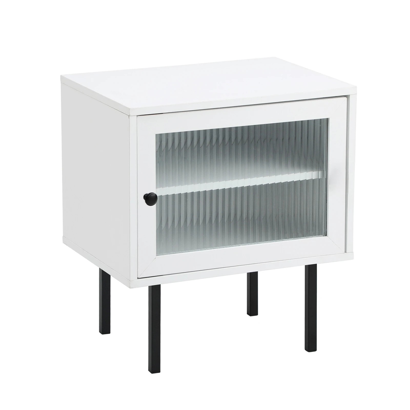 5 Oikiture 2X Bedside Tables Cabinet Storage Nightstand Glass Door Bedroom - White, 5 of 9