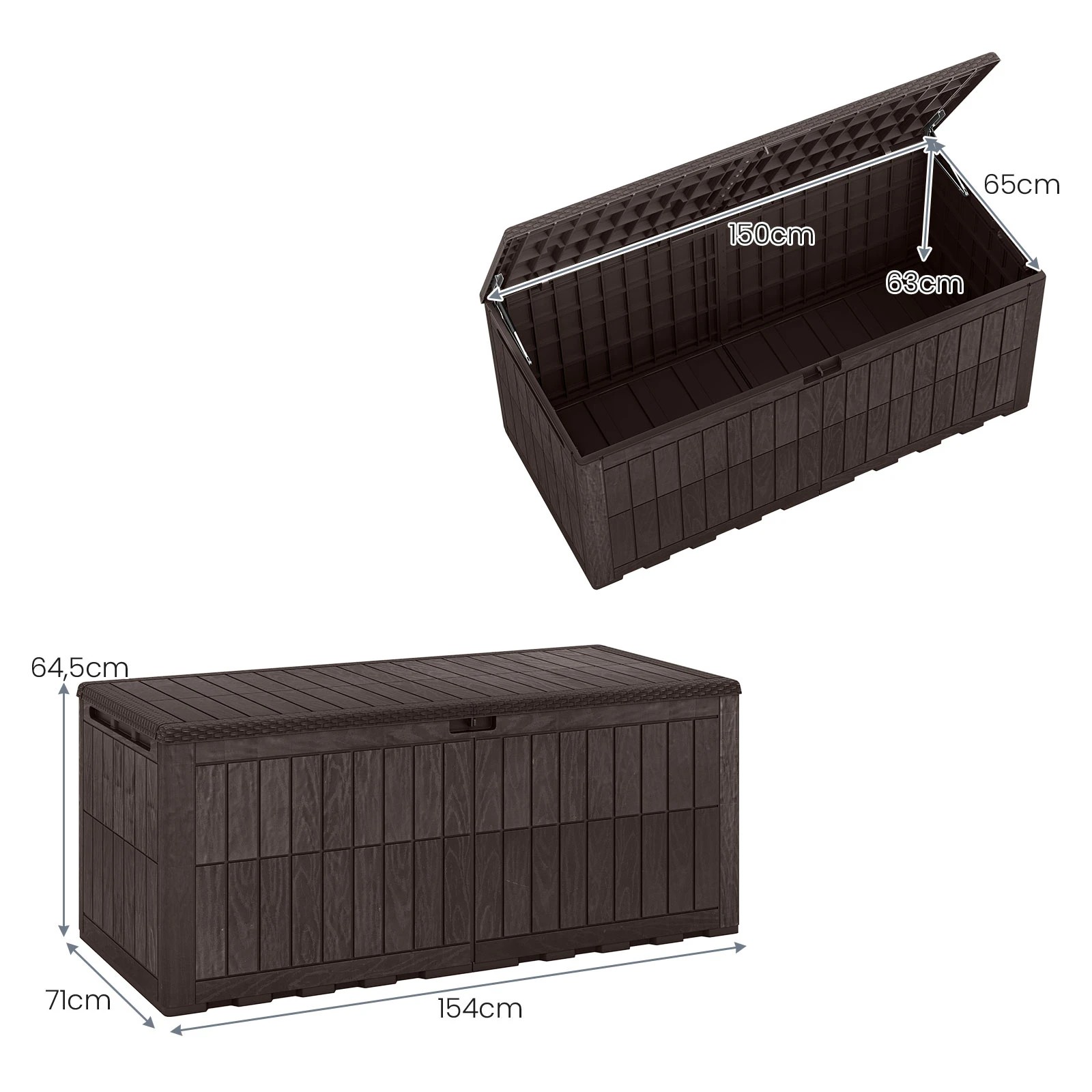2 Costway 680L Outdoor Deck Box Patio Bench All-Weather Storage Bin w/Handles - Brown, 2 of 6