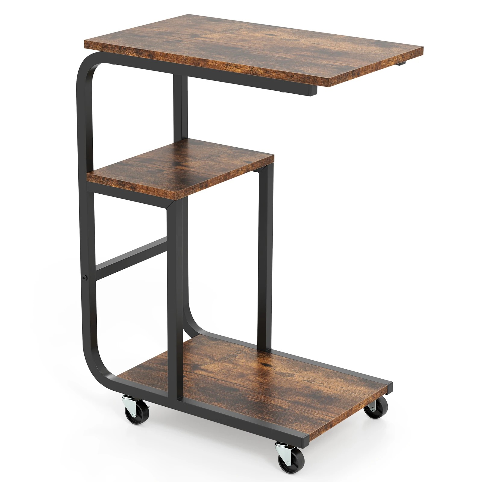 1 Costway C-shaped End Table Industrial Sofa Side Table w/Open Shelves Metal Frame, 1 of 4