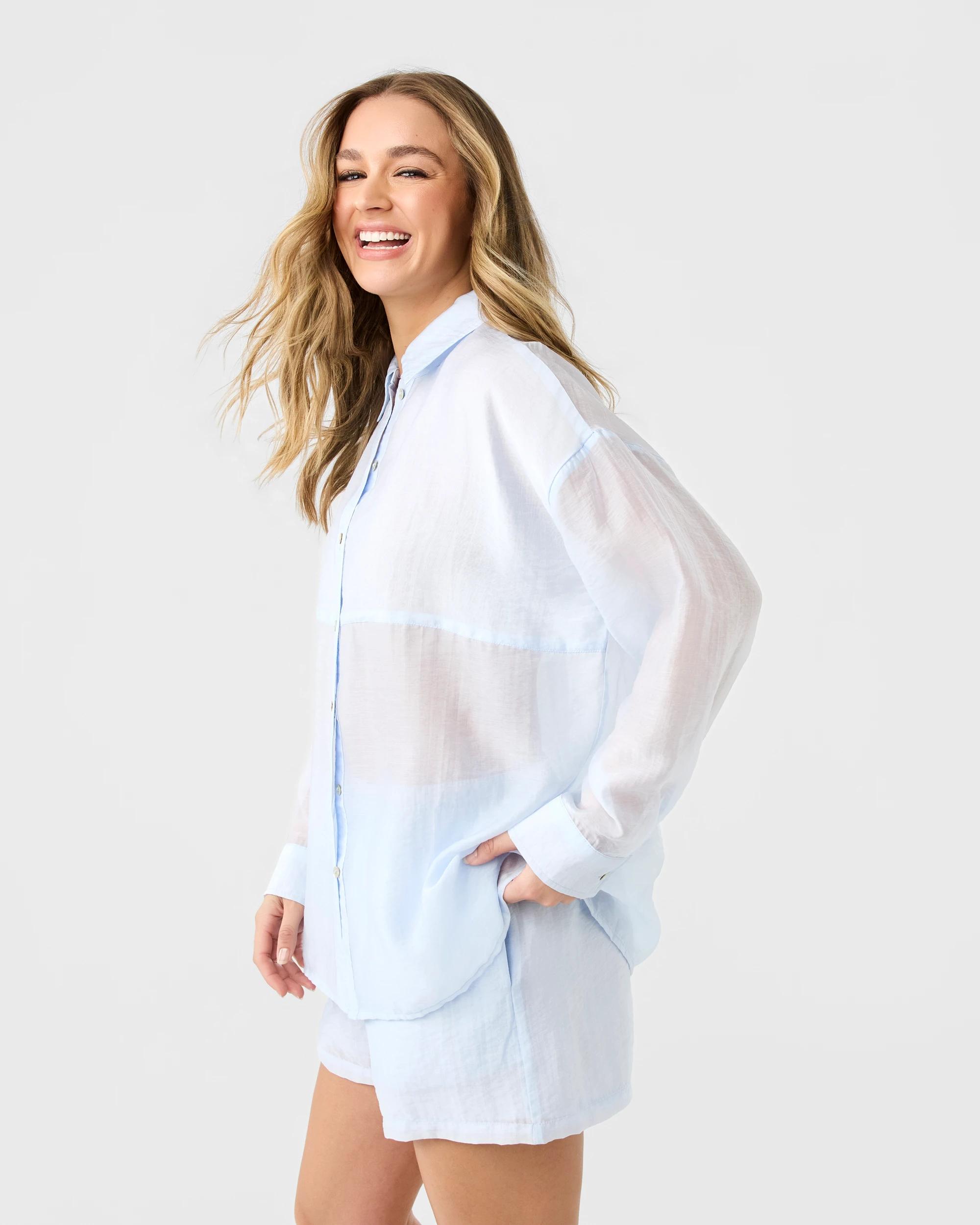 3 Tie Waist Sheer Shorts Powd Blue, 3 of 8