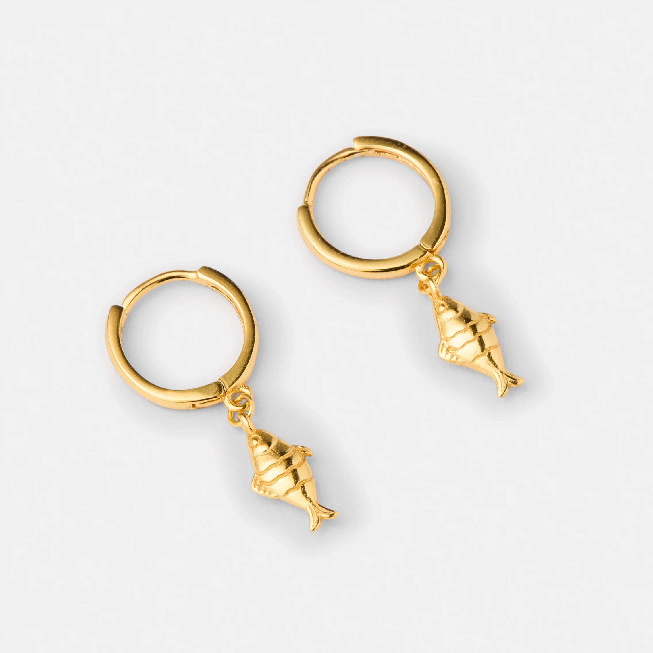 2 Gold Plated Sterling Silver 925 Fish Huggie Earrings Gold, 2 of 4