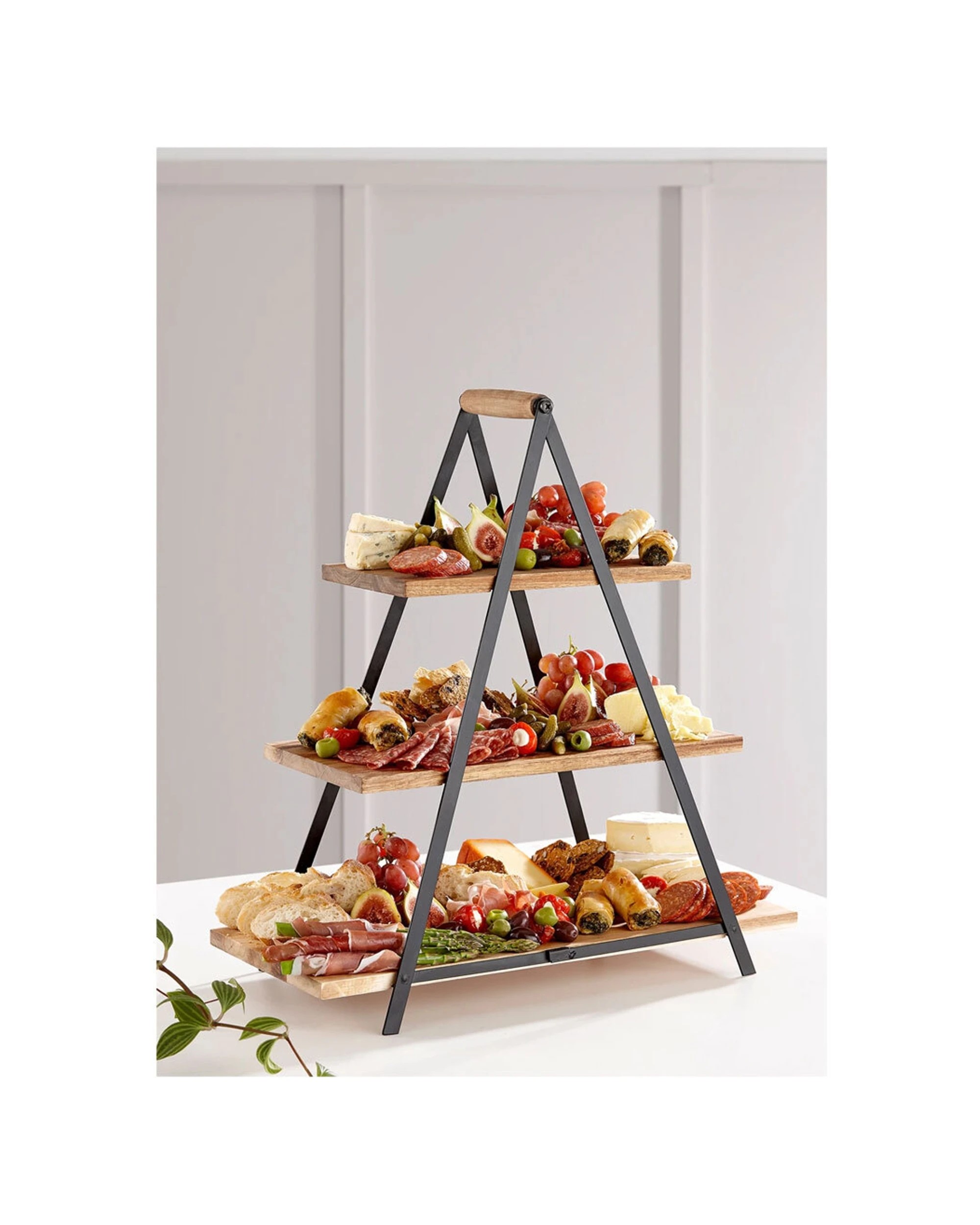 2 Ladelle 3 Tier Serve Share Acacia Wood Serving Tower With Iron Rack - Natural, 2 of 3