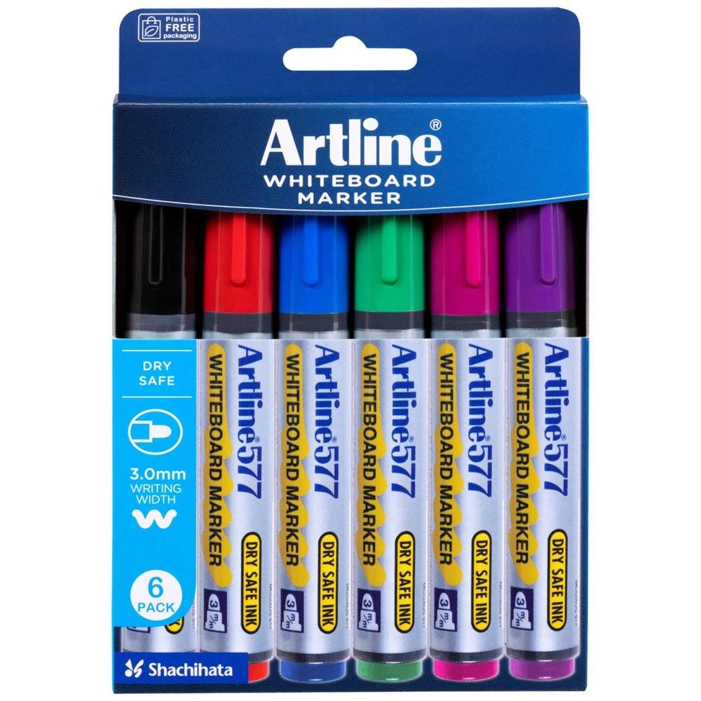 1 Artline 577 Whiteboard Markers Bullet Assorted 6 Pack, 1 of 4