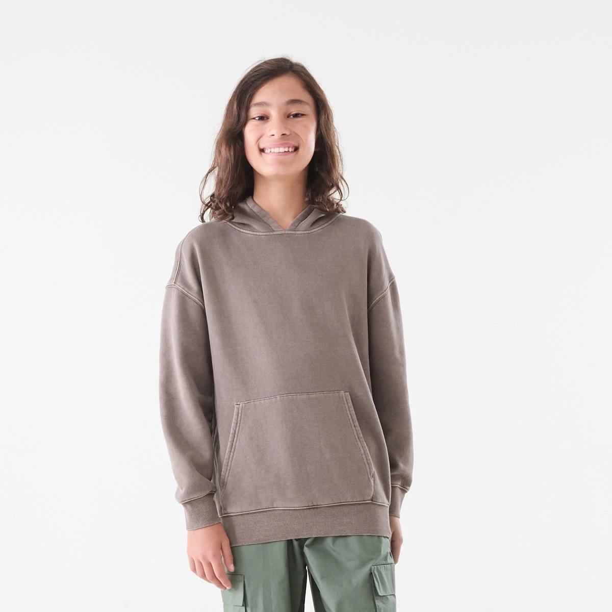 1 Oversized Washed Hoodie with Pocket Brown Choc, 1 of 6