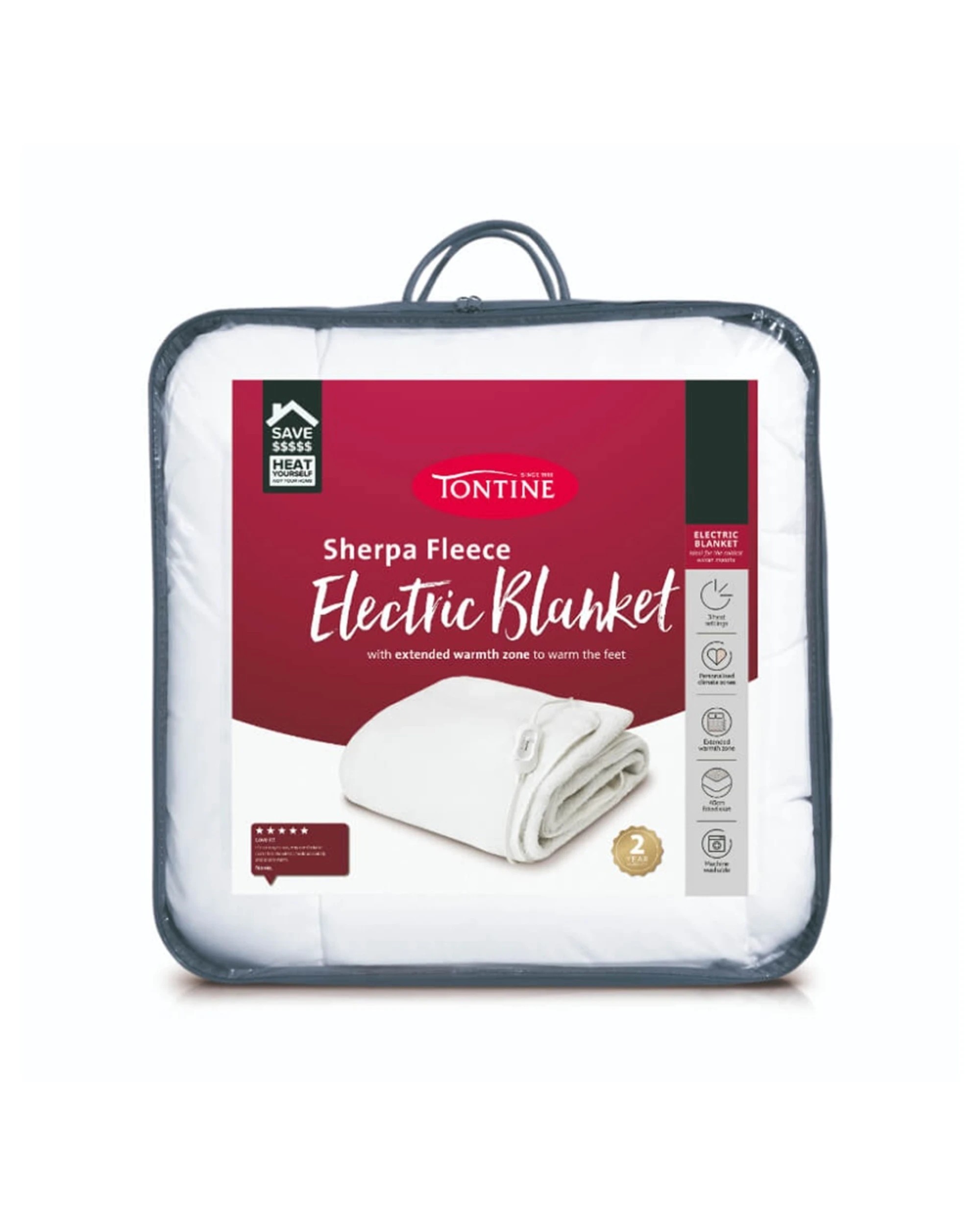 1 Tontine Soft & Cosy Sherpa Fleece Electric Blanket 3 Heat Settings King - White, 1 of 1