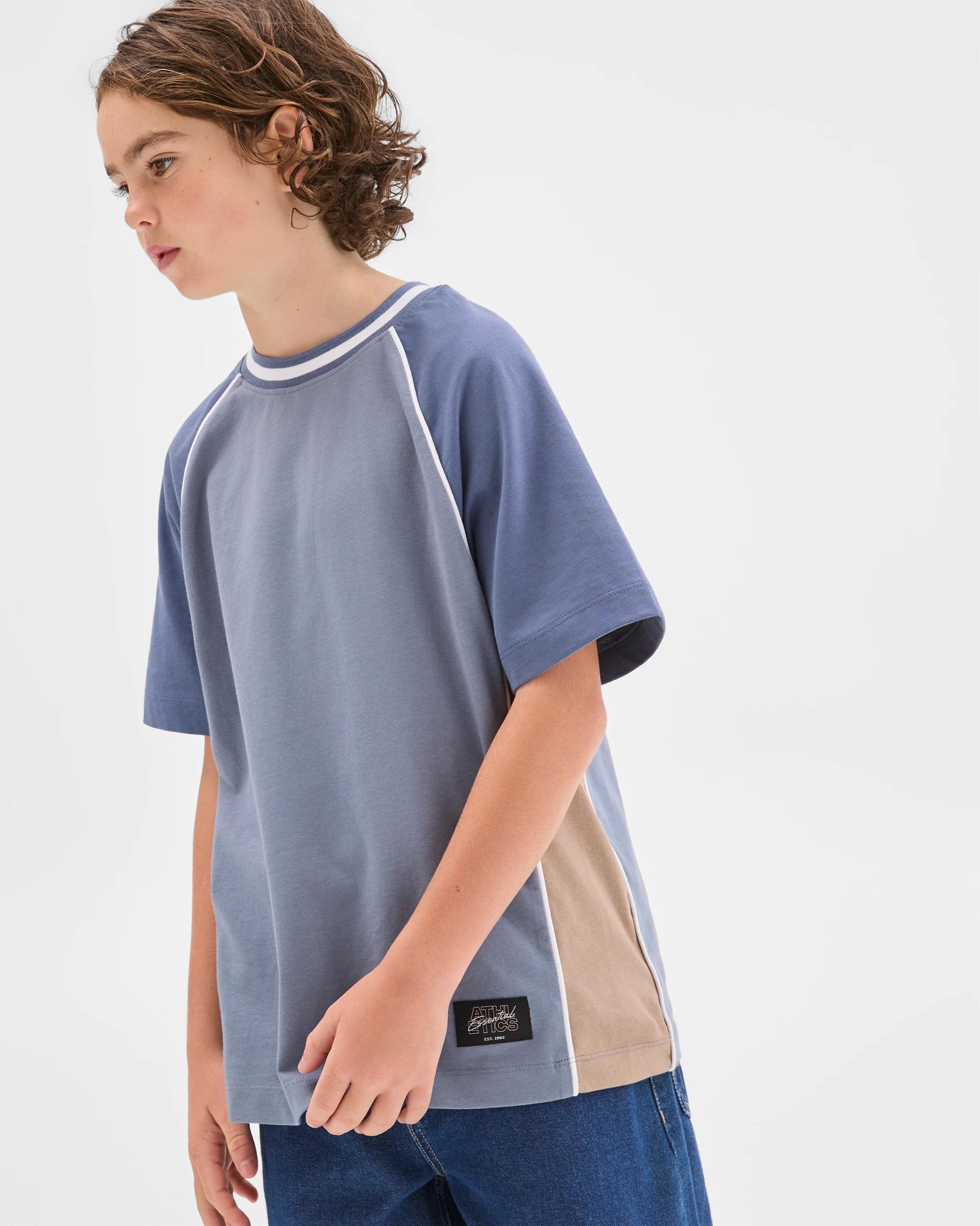 2 Target Kids Australian Cotton Raglan Sleeve Spliced T-Shirt BLUE, 2 of 6