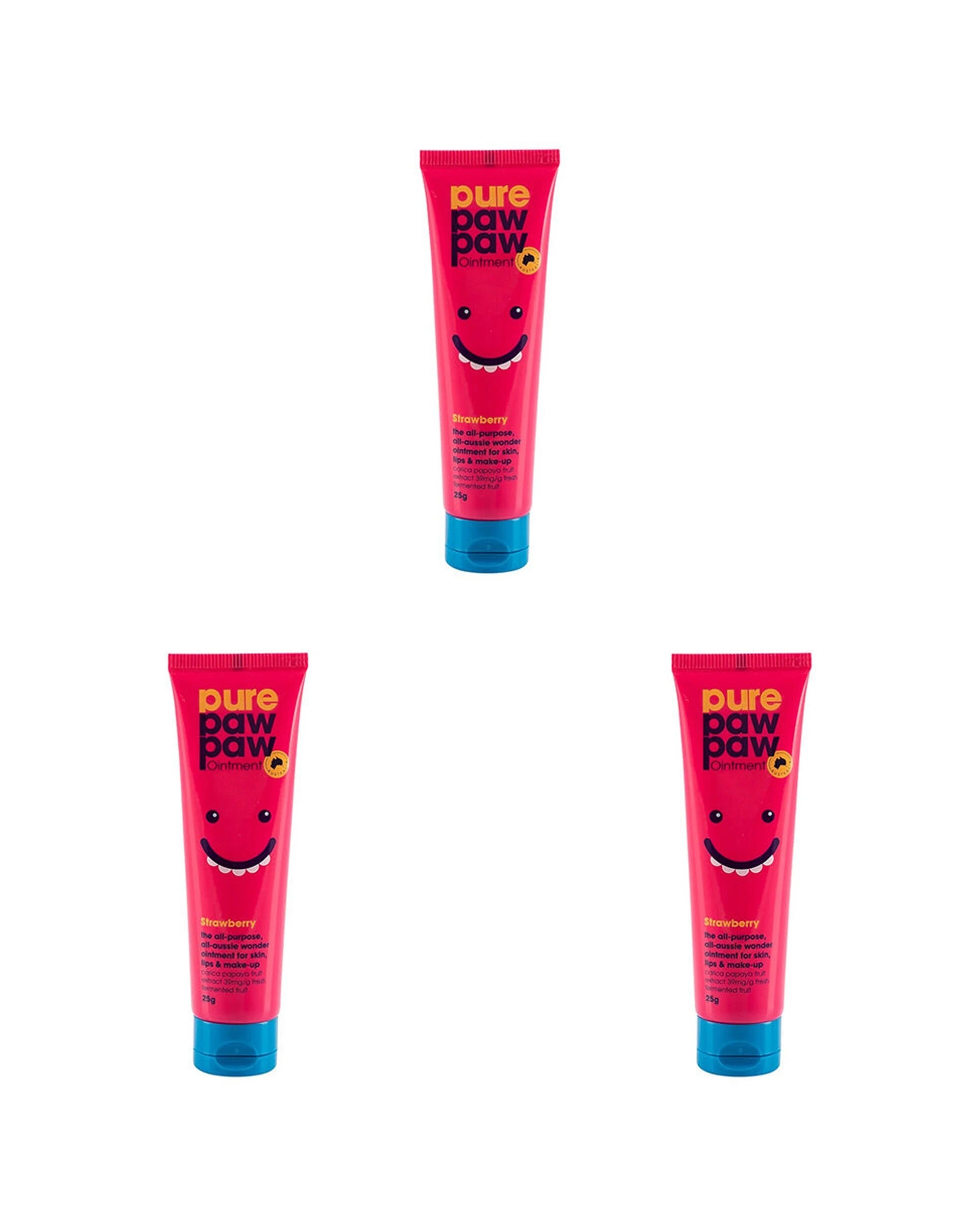 1 Pure Paw Paw 3Pk Ointment Skin Lip Balm Strawberry Flavour 25G - Red, 1 of 1