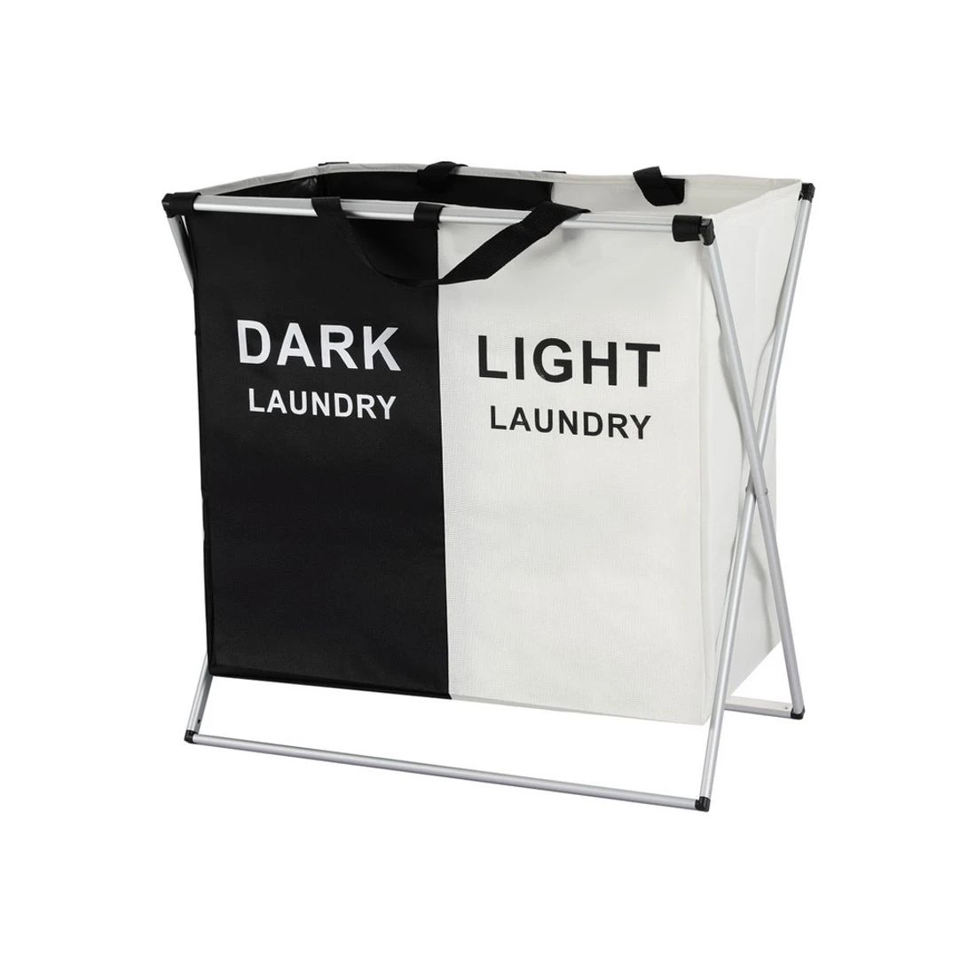 4 Artiss Laundry Basket Hamper Large Foldable Washing Clothes Storage 2 Sections - Black, 4 of 5