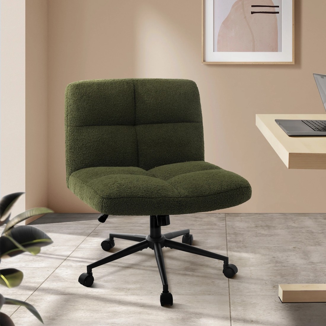 2 Oikiture Armless Office Desk Chair Boucle
 - Green, 2 of 10
