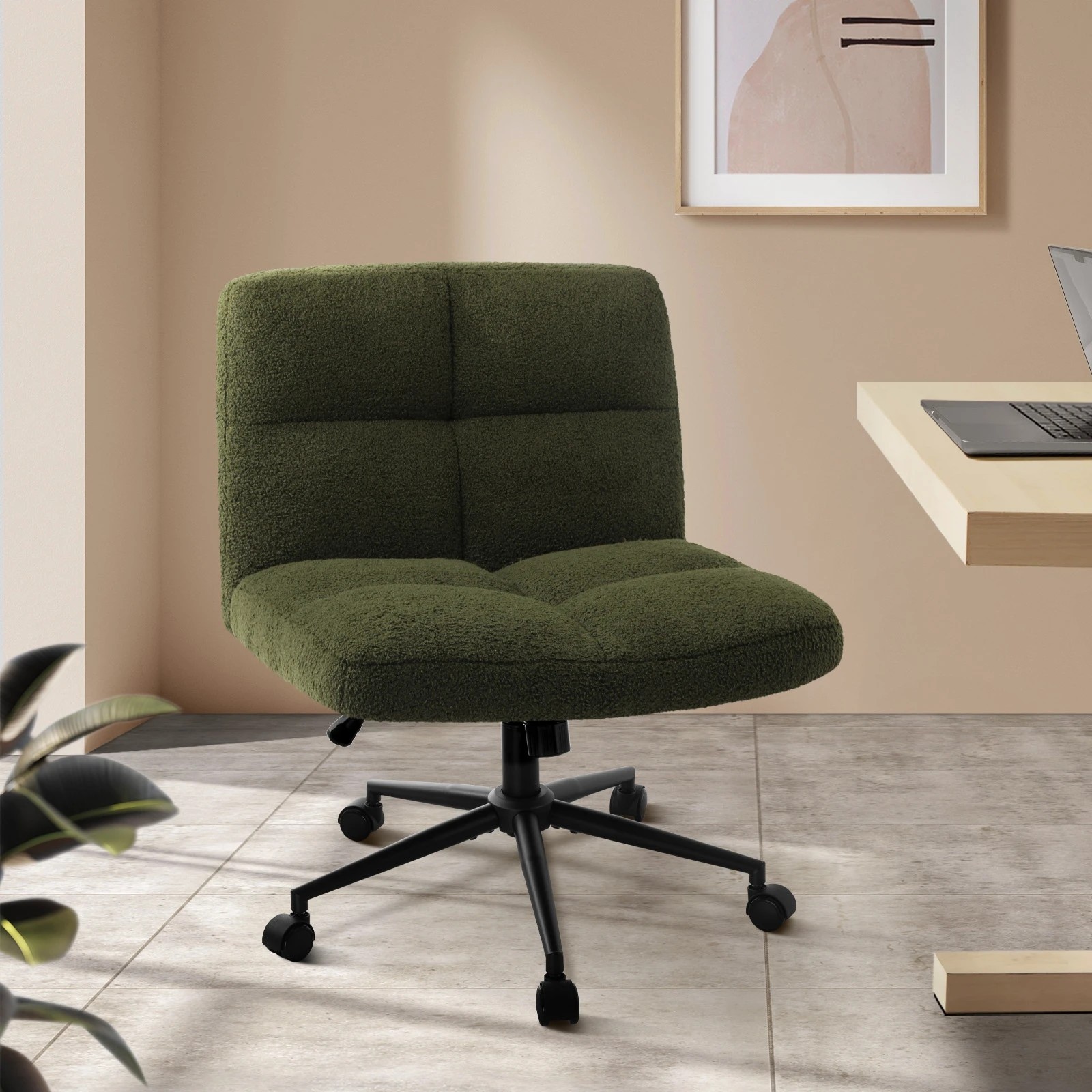 2 Oikiture Armless Office Desk Chair Boucle
 - Green, 2 of 10
