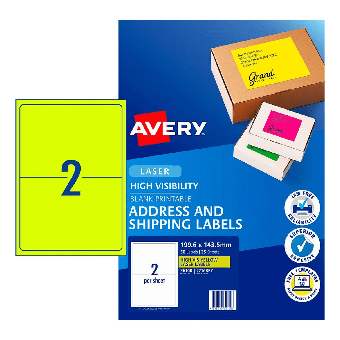 1 Avery 2UP Laser Shipping Label Yellow 25 Sheets, 1 of 3