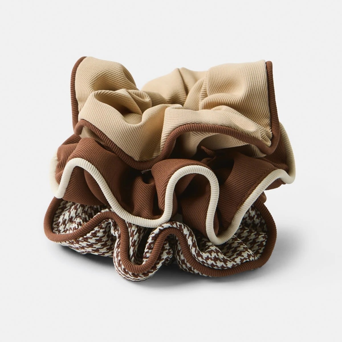 1 3 Pack Brown and Beige Contrast Trim Scrunchies, 1 of 5
