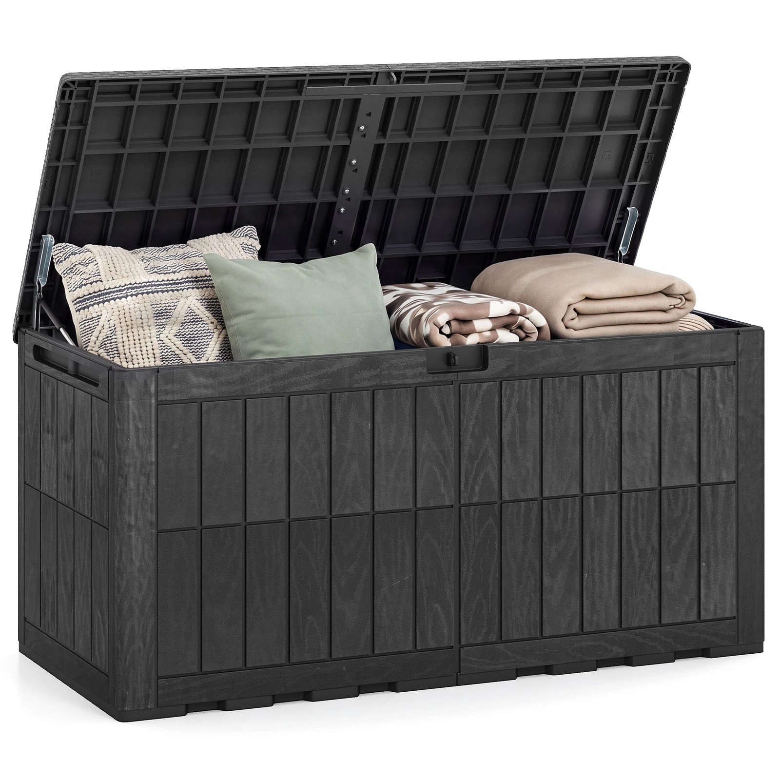 6 Costway 455L Outdoor Deck Box Patio Bench All-Weather Storage Bin w/Handles - Black, 6 of 6