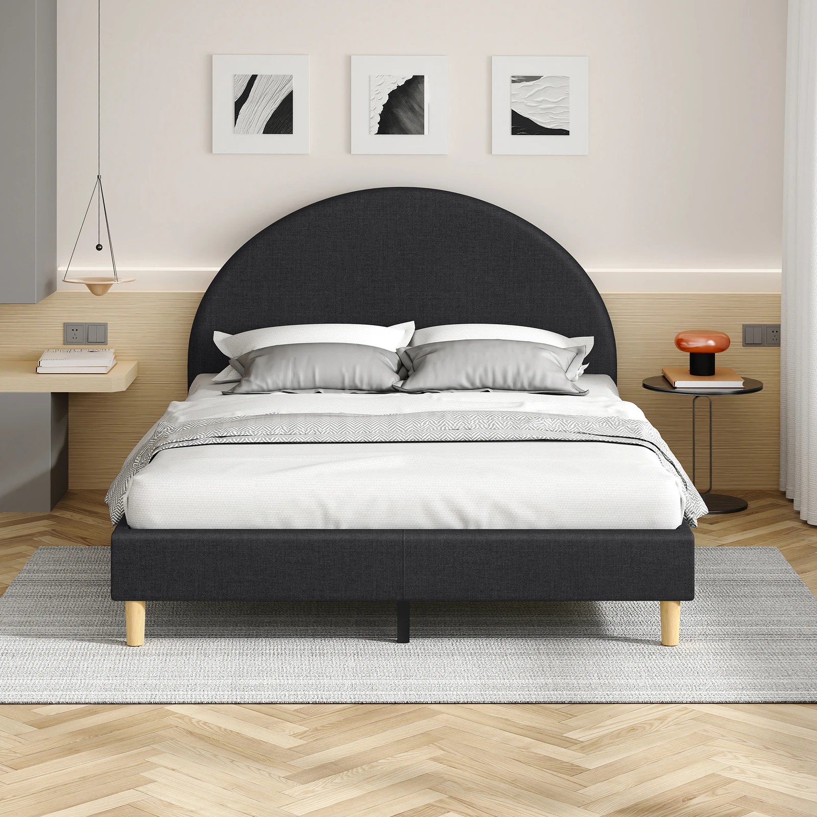 3 Alfordson Bed Frame King Size Mattress Base Platform Fabric Calla - Charcoal, 3 of 10