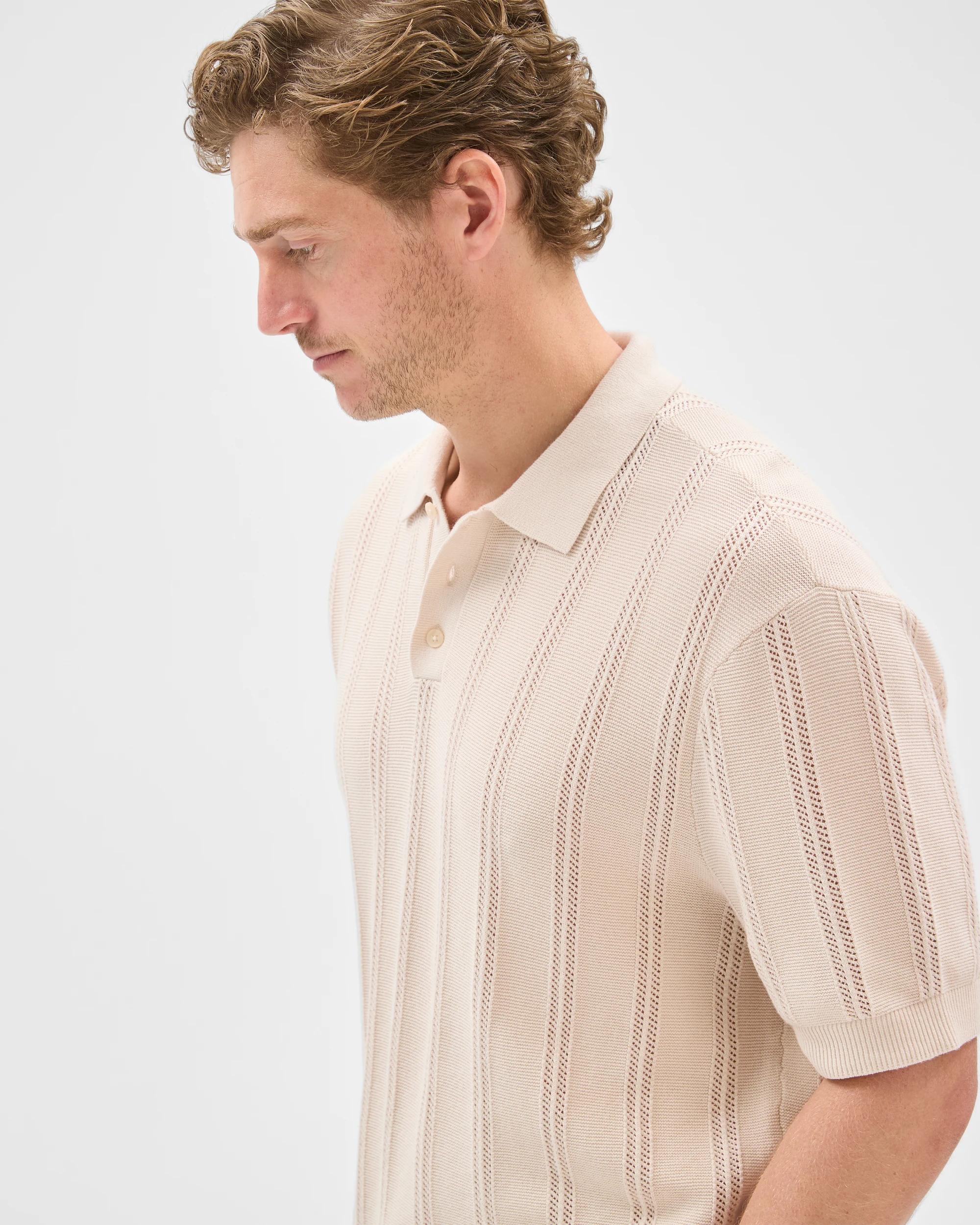 6 Target Man Australian Cotton Textured Stripe Knit Polo Top BIRCH, 6 of 7