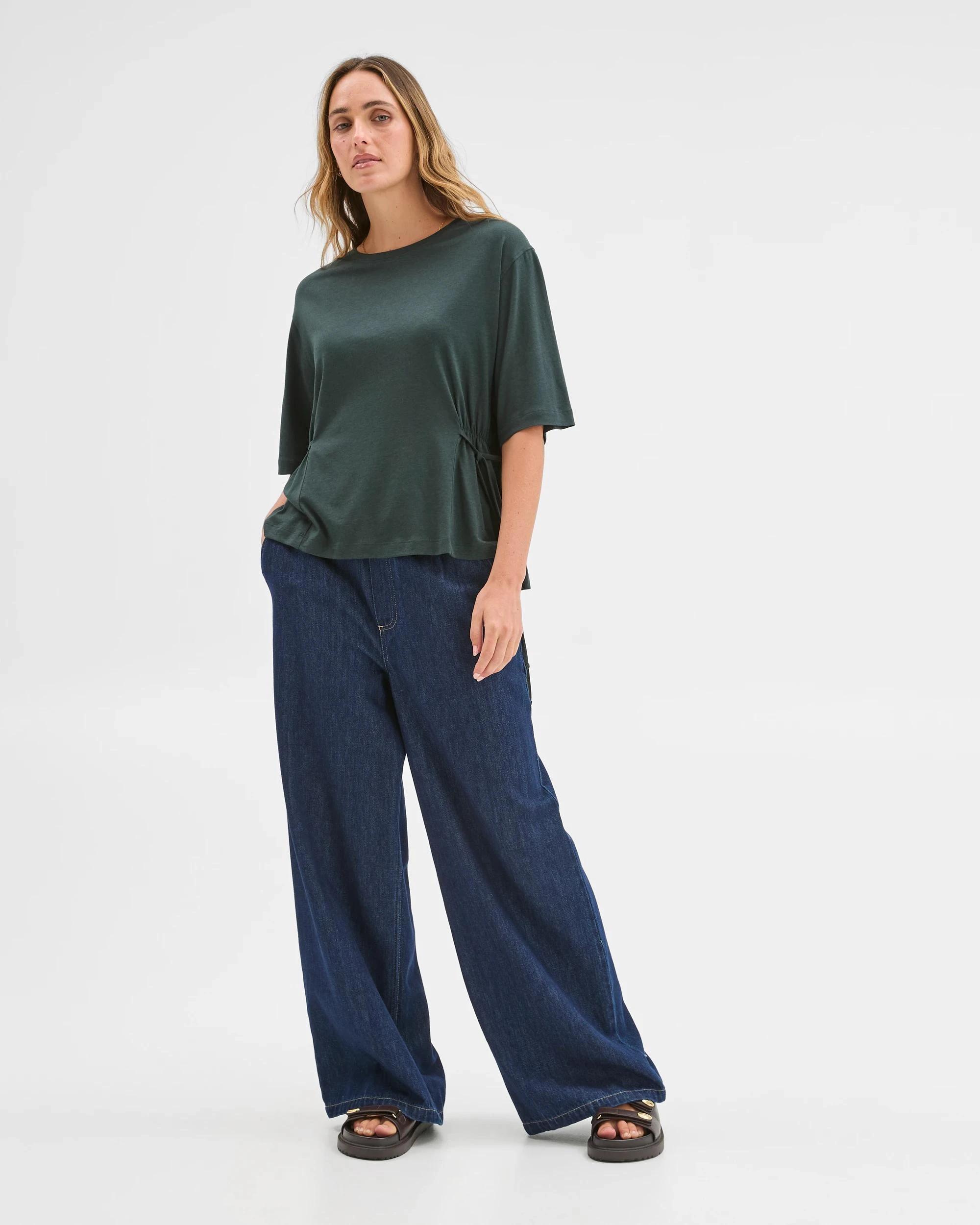 3 Target Woman Short Sleeve Tie Waist T-Shirt MIDNIGHT JADE, 3 of 6