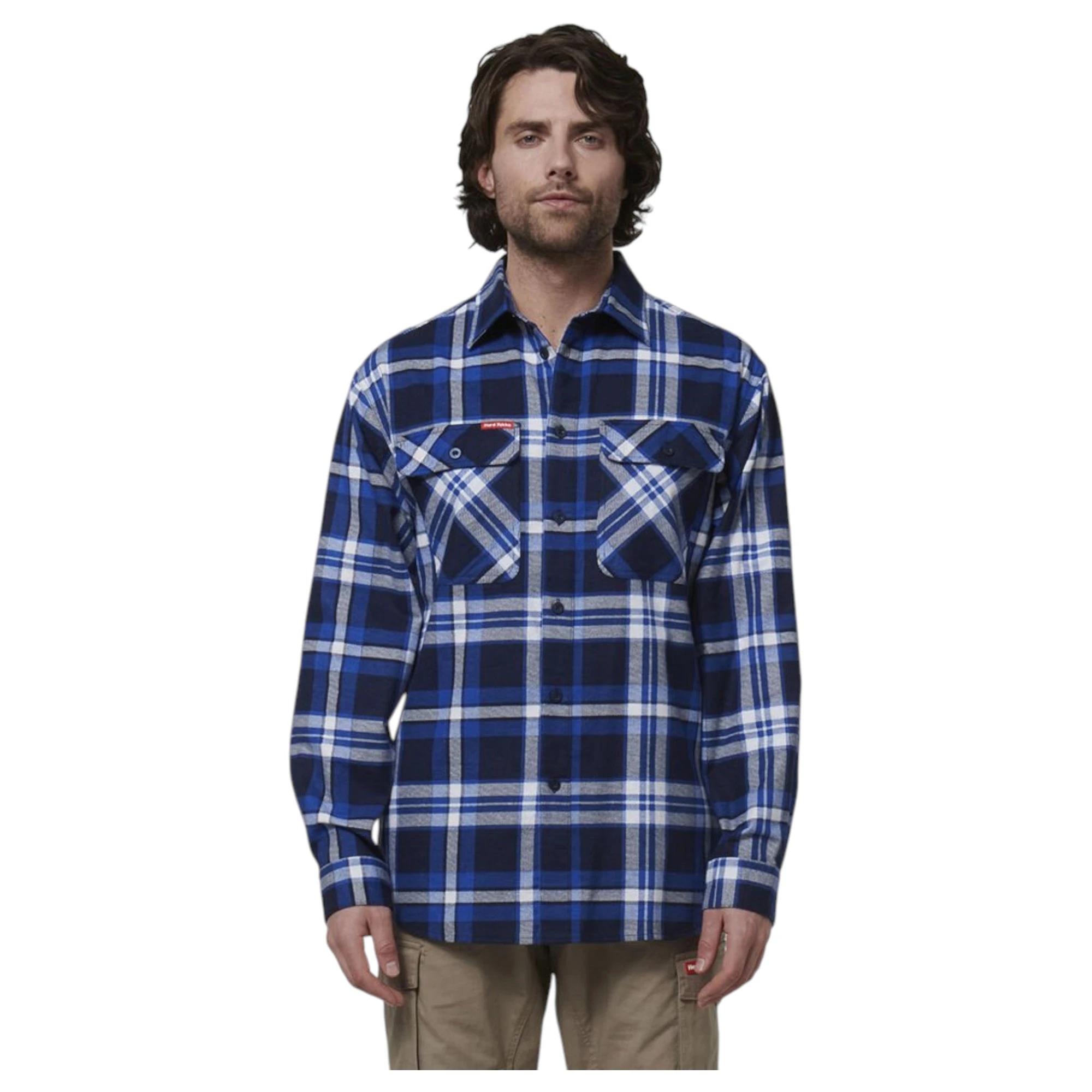 1 Hard Yakka Mens Long Sleeve Check Flannel Shirt Blue Check, 1 of 8