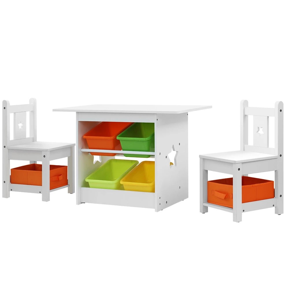 1 Keezi 3PCS Kids Table and Chairs Set Children Furniture Play Toys Storage - Multi, 1 of 5