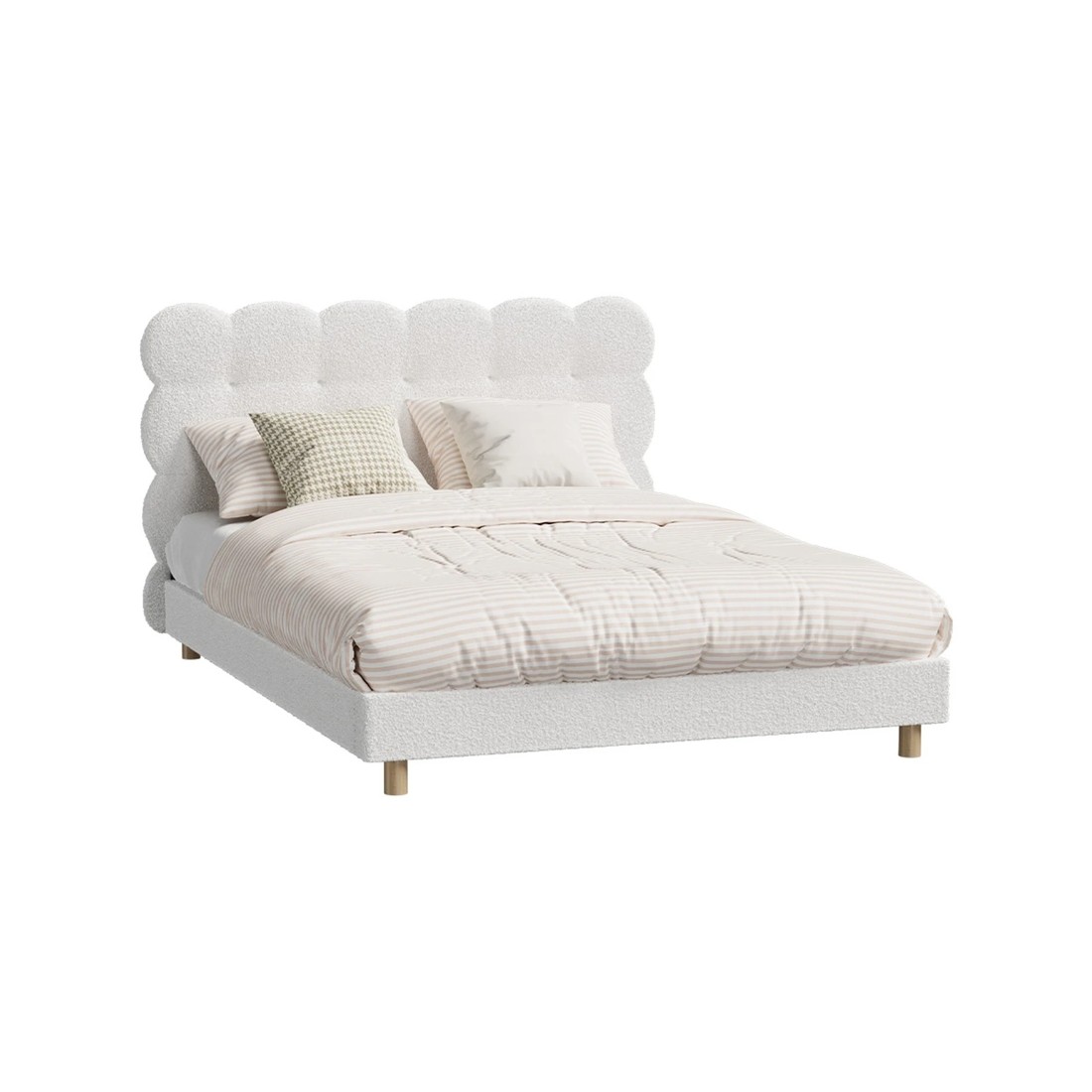 1 Oikiture Double Bed Tufted Bedhead Boucle Bed Frame
 - White, 1 of 10