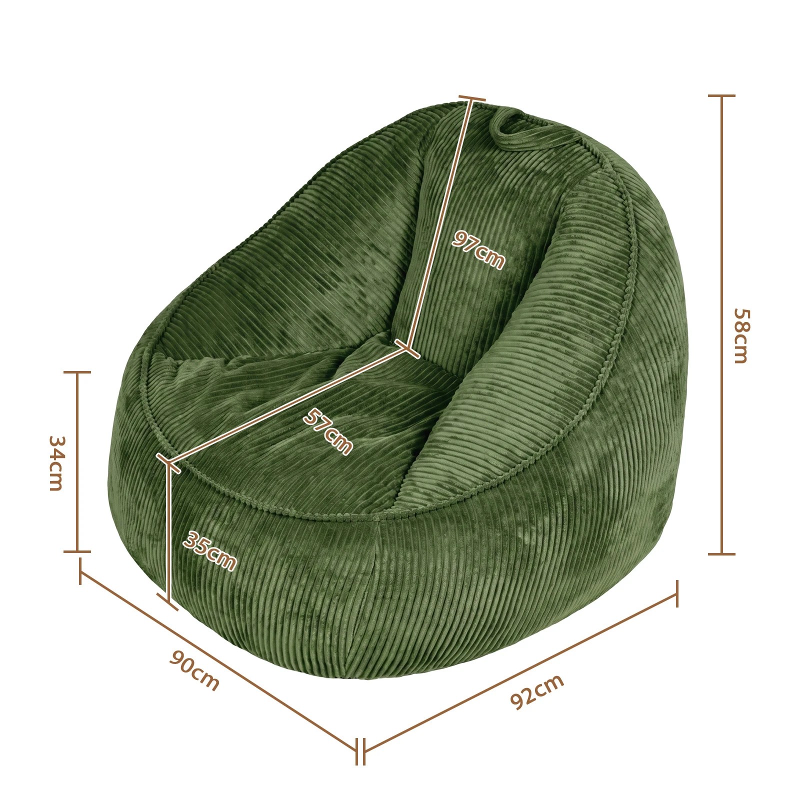 2 Advwin Bean Bag Chair Sofa w/ Handle Adults Teens Corduroy Lazy Floor Sofa - Green, 2 of 7