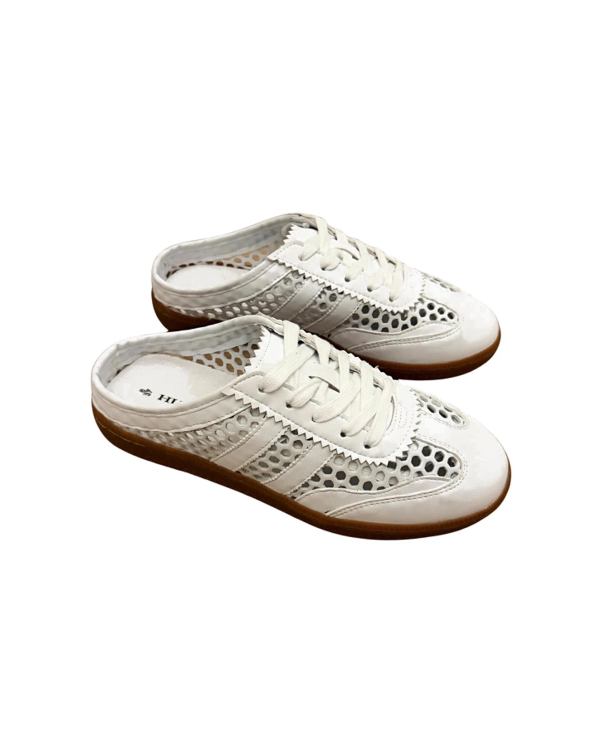 2 Human Shoes Becca Womens Backless Slip On Sneaker Gum Sole Pink WHITE, 2 of 3