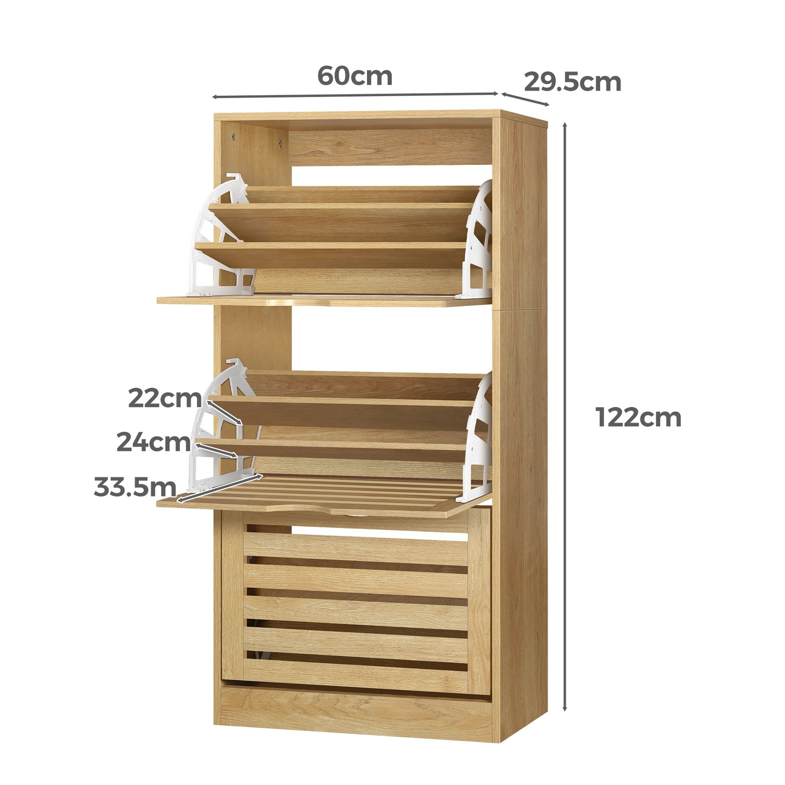7 Alfordson 2x Shoe Cabinet Organiser Storage Rack Flip Drawers - Oak, 7 of 10