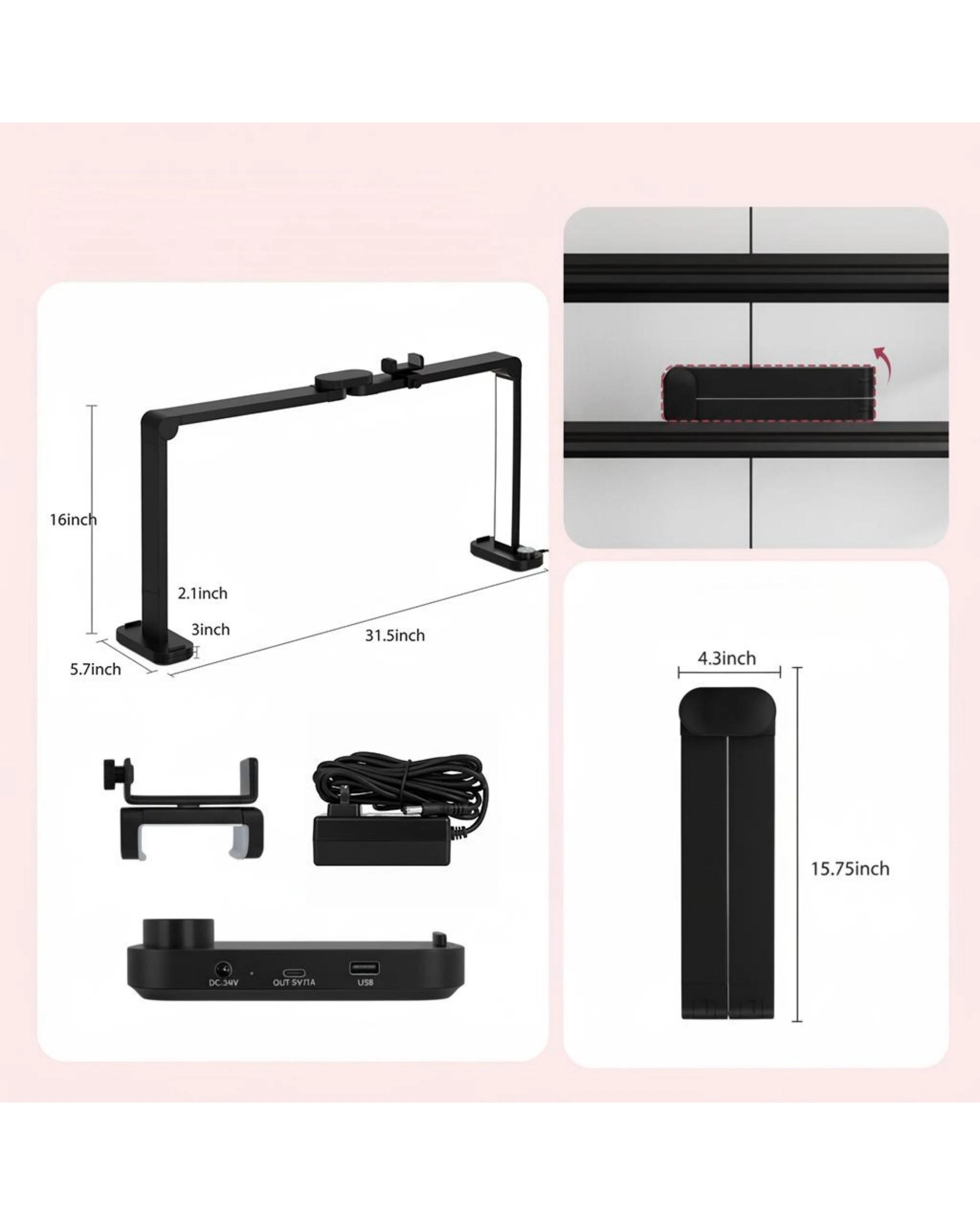 6 Advwin Foldable Nail Tech Lamp for Desk - Black, 6 of 8