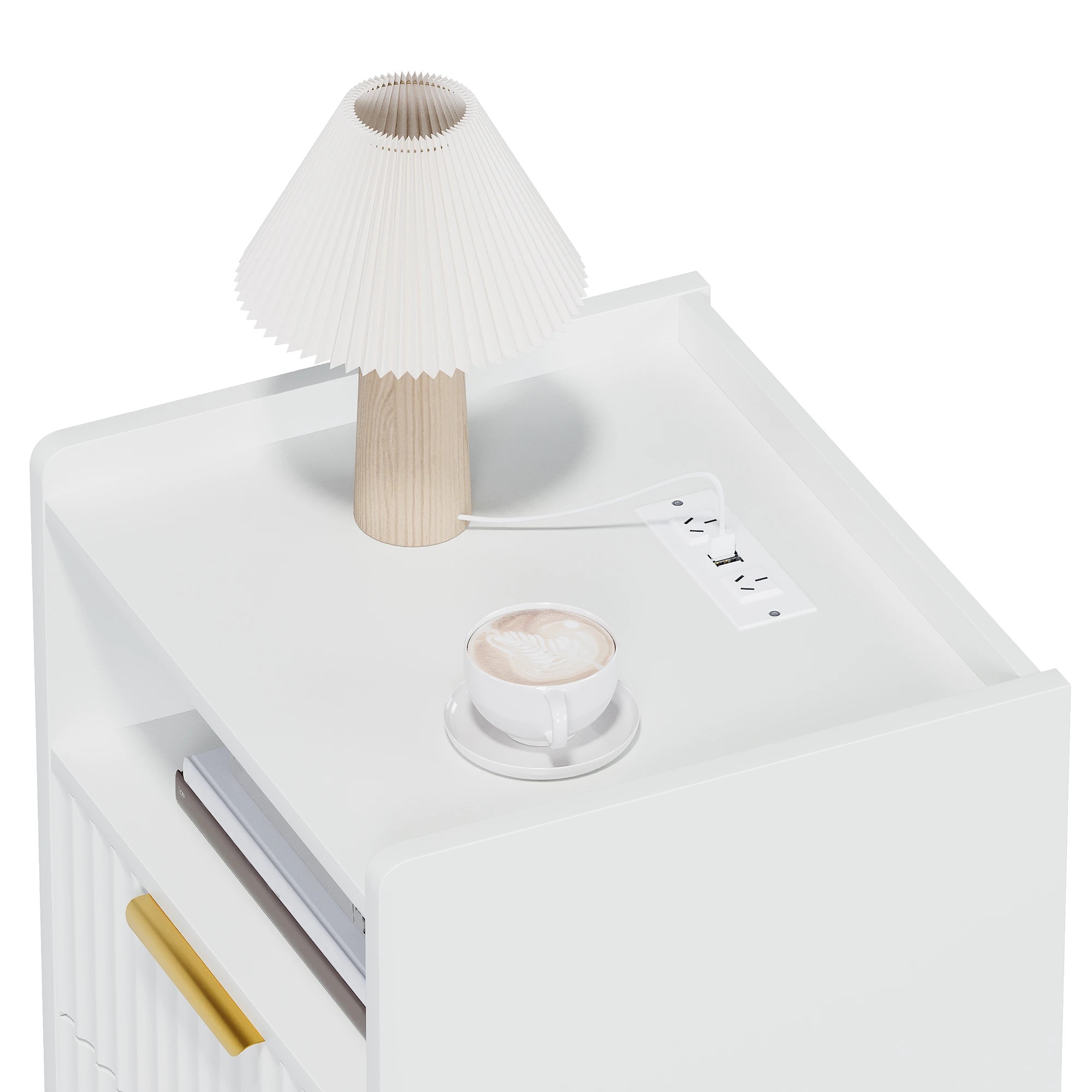 4 Advwin Set of 2 Bedside Table with Charging Station 2 Drawers Open Shelf - White, 4 of 6