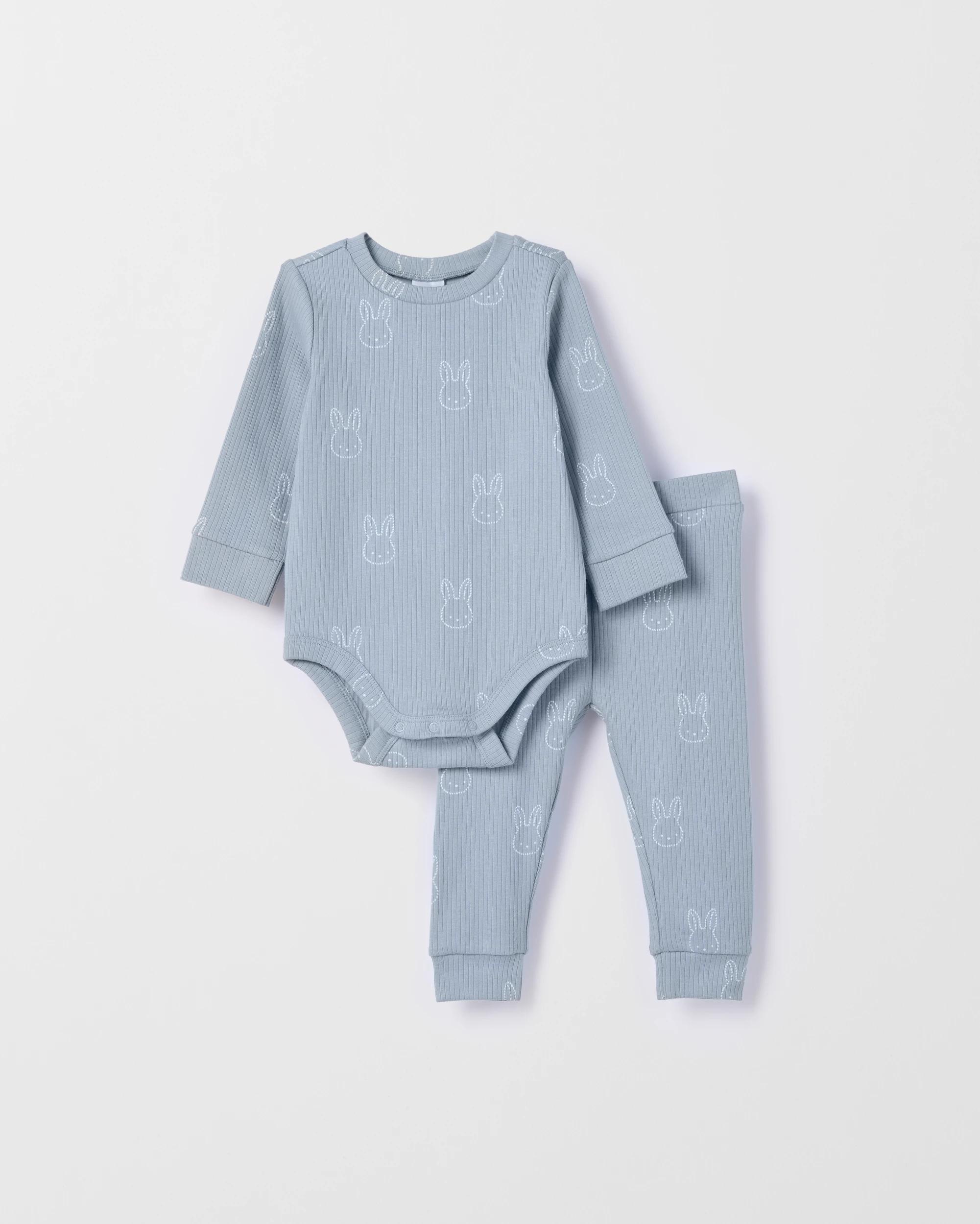 3 Target Baby Baby Organic Cotton Rib Bodysuit and Leggings Set TEAL BUNNY, 3 of 5