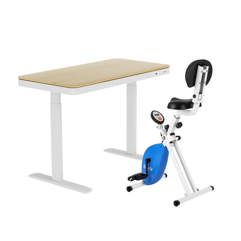 1 Artiss Under Desk Exercise Bike with 120cm Automatic Standing Desk Magnetic Resistance Oak - Multi, 1 of 7