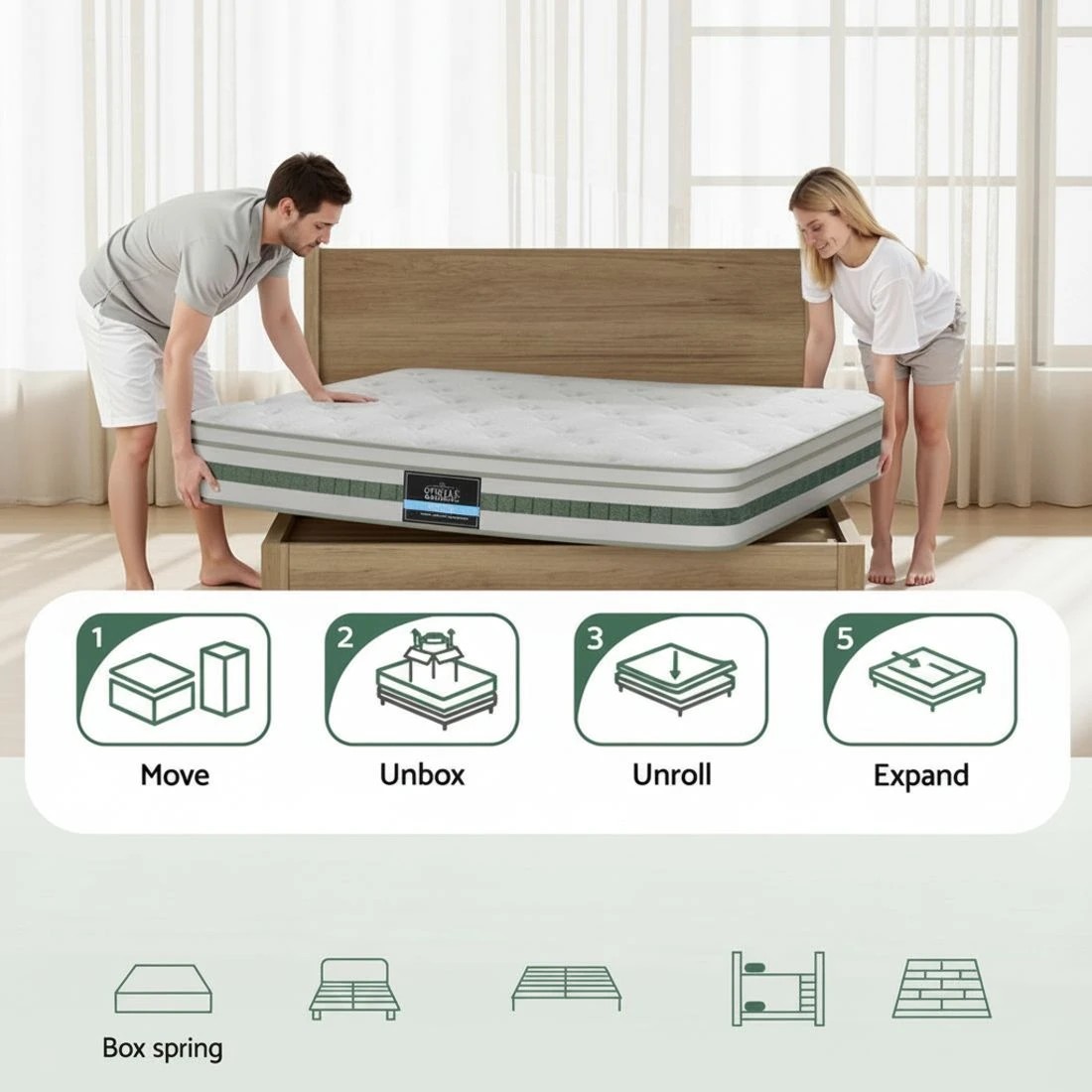 6 Giselle Bedding Green Tea Foam Pocket Spring Mattress Double Bed Hybrid Mattresses - Double Bed - Green, 6 of 6