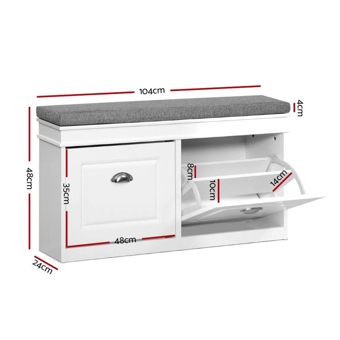 2 Artiss Shoe Rack Cabinet Bench 8 Pairs - White, 2 of 4