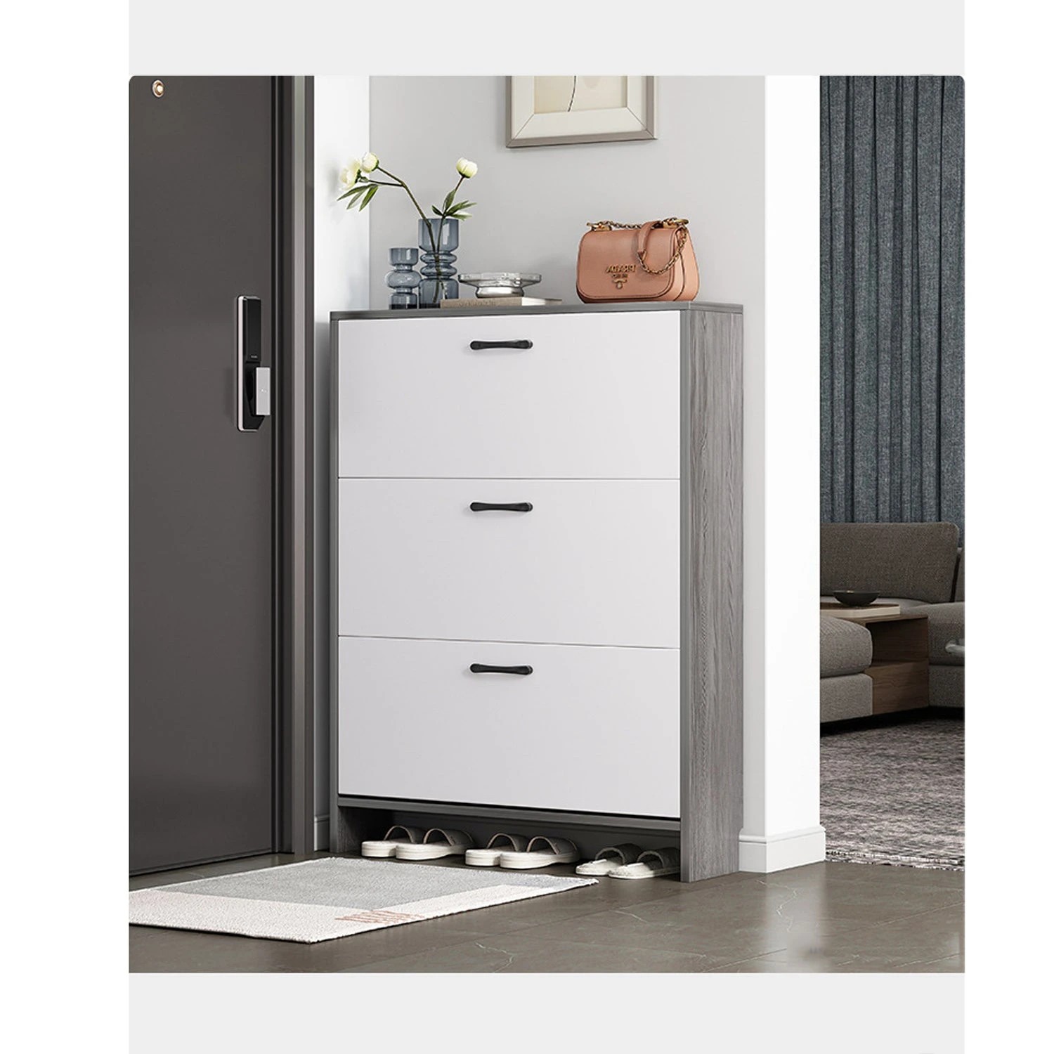 2 Foret Shoe Cabinet Slim Storage Rack Organiser Wooden Shelf Cupboard Flip Drawer, 2 of 6