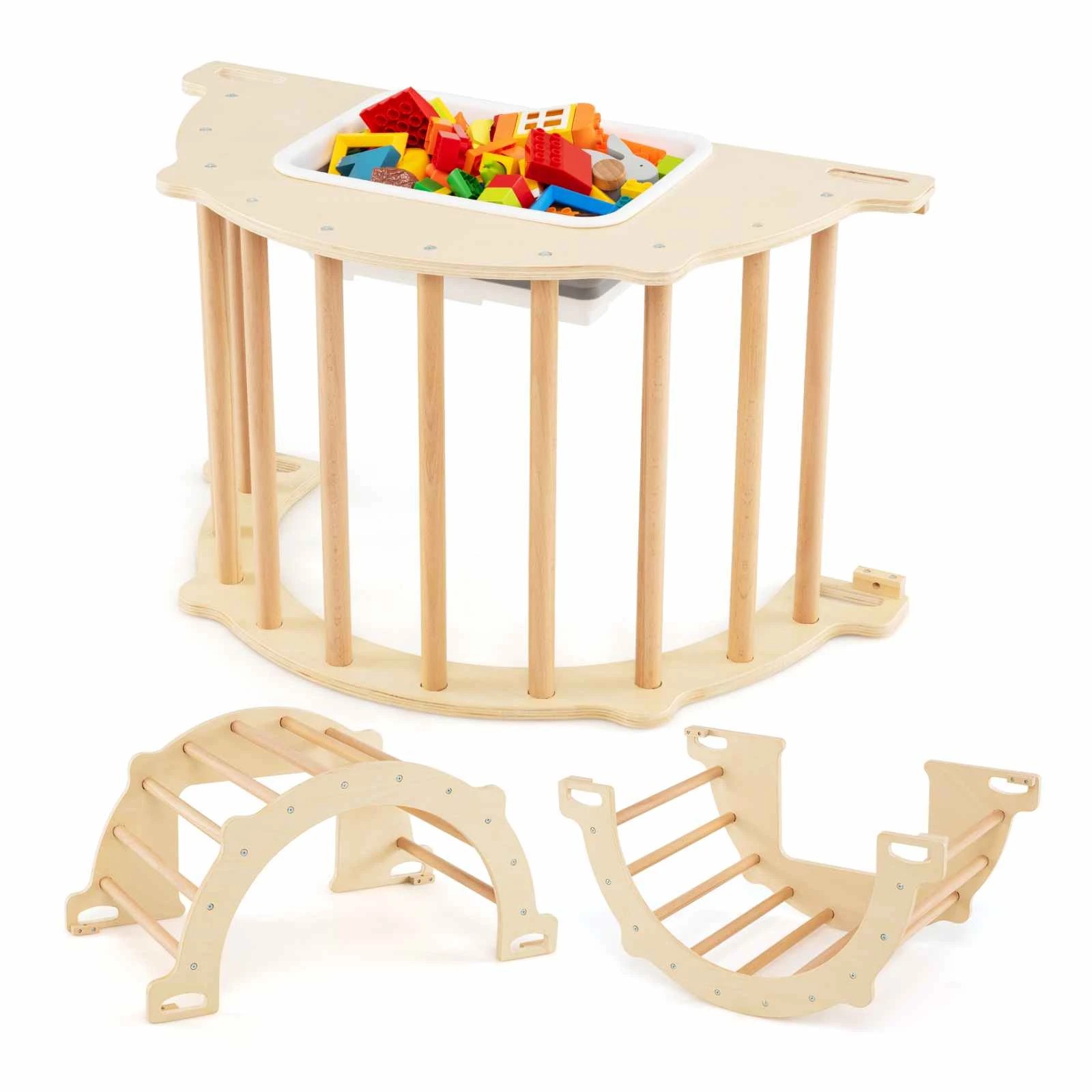 1 Costway Climb Playset 8 in 1 Climbing Arch Sensory Table - Natural, 1 of 1