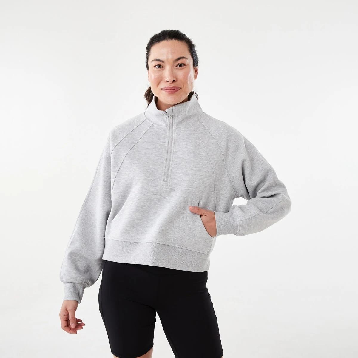 1 Active Womens Half Zip Long Sleeve Sweatshirt Grey Marle, 1 of 6