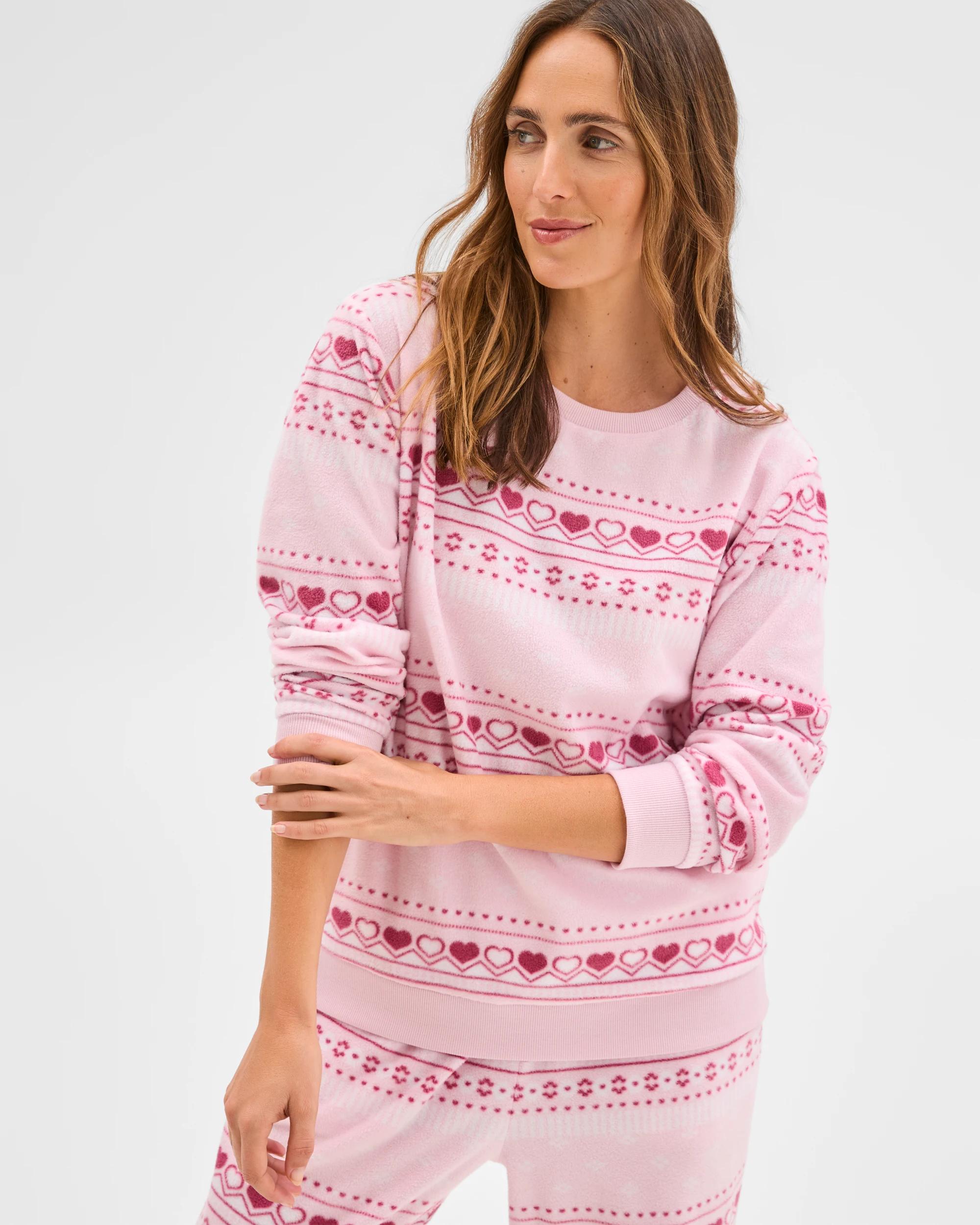 2 Target Woman Micro Fleece Long Sleeve Pyjama Top FAIRISLE PINK, 2 of 7