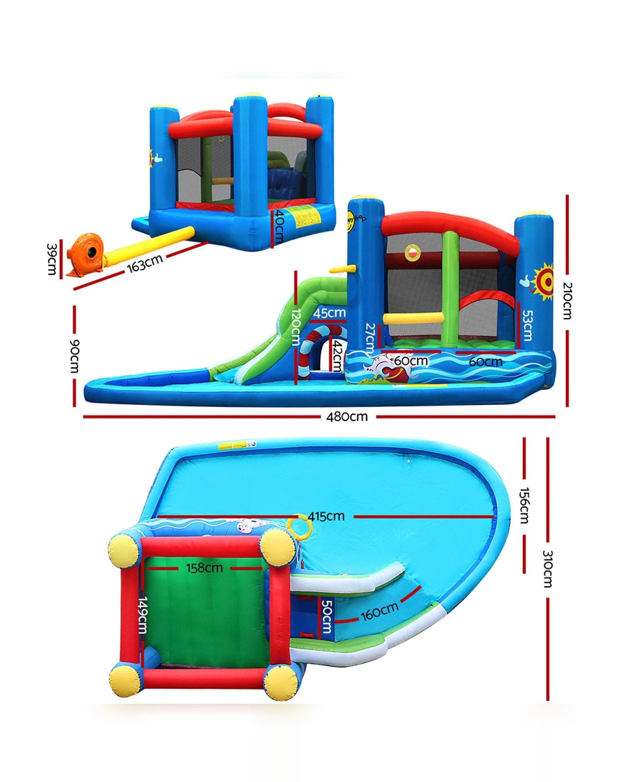 1 Happy Hop Inflatable Water Slide Jumping Trampoline Castle Bouncer Toy Splash
 - Multi, 1 of 2