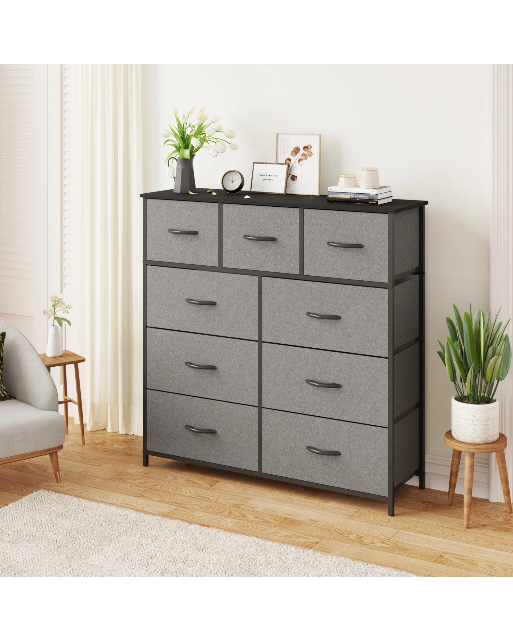 2 Advwin 9 Chest Of Drawers Fabric Storage Cabinet - Grey, 2 of 10