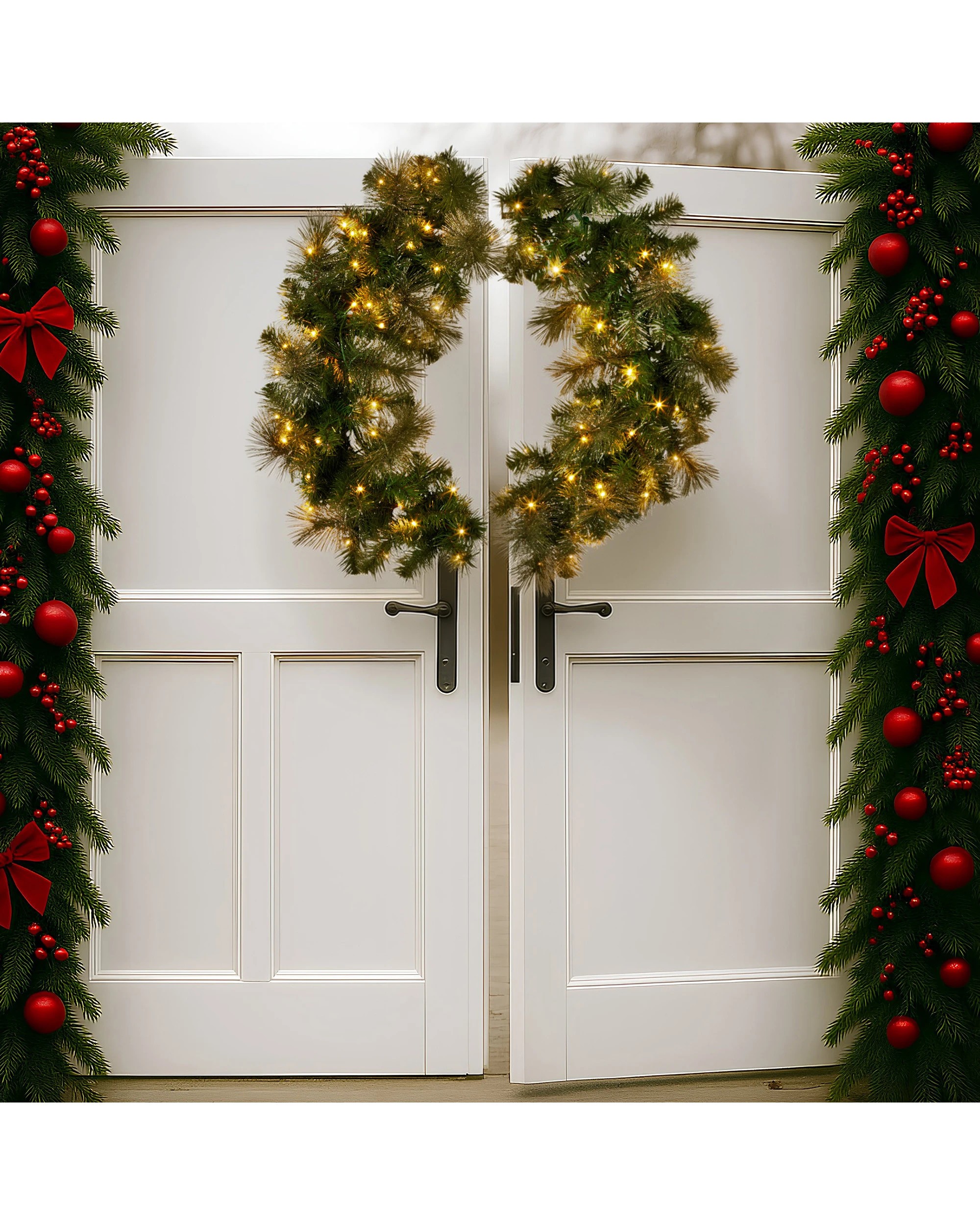 8 Christabelle 1.22m Split 2pc Christmas Wreath With Led Lights Pine Dual Front Doors Decoration Ornament, 8 of 8