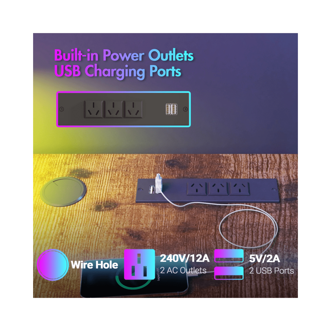 4 Advwin 140cm Walnut L Shaped Computer Desk With Led Lights & Power Outlets, 4 of 10